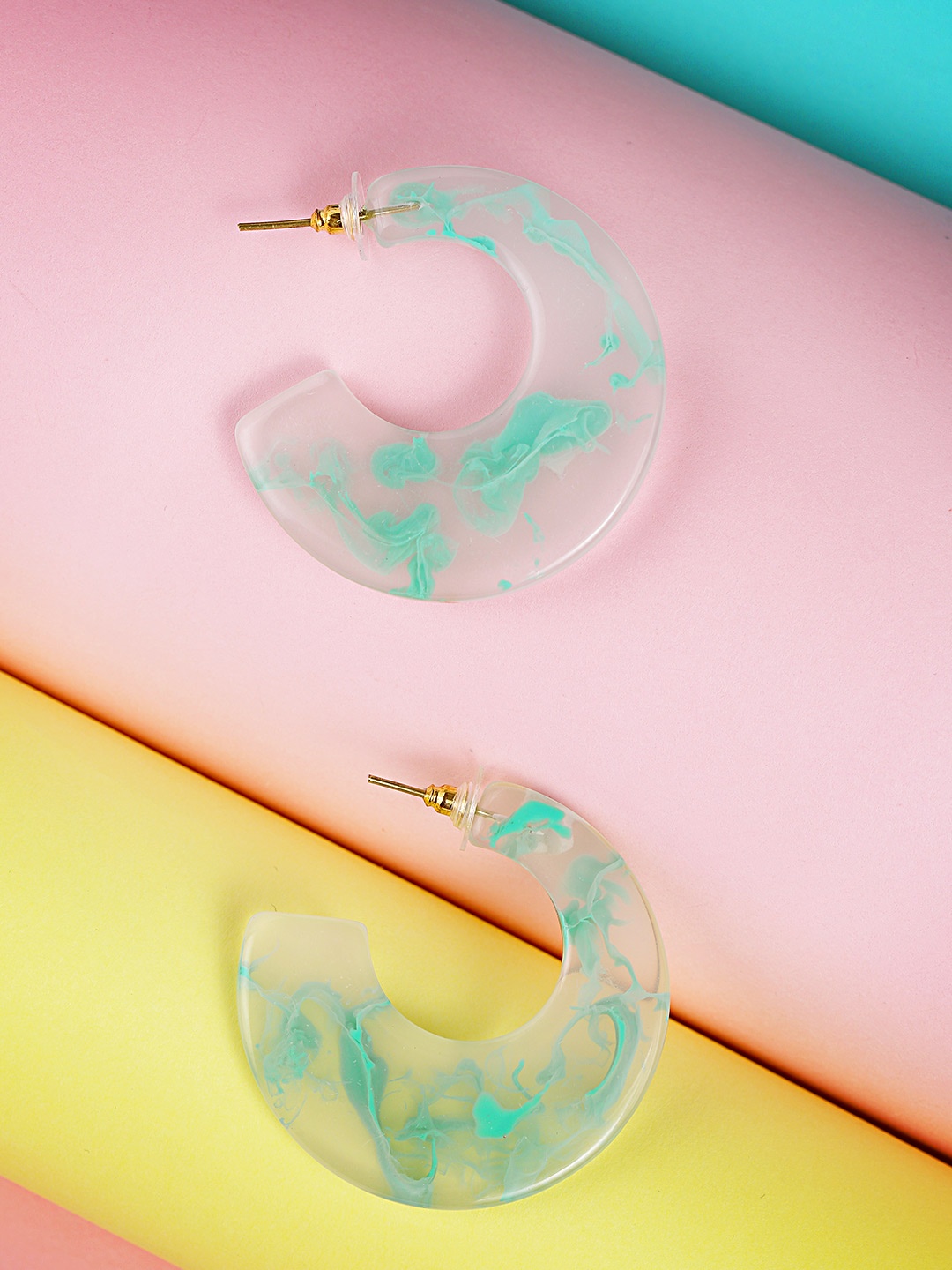 

PRITA BY PRIYAASI Sea Green Handcrafted Circular Half Hoop Earrings
