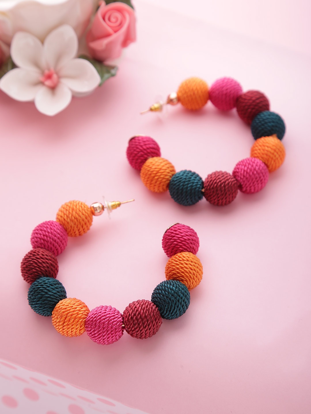 

PRITA BY PRIYAASI Multicoloured Gold-Plated Beaded Handcrafted Circular Half Hoop Earrings, Multi