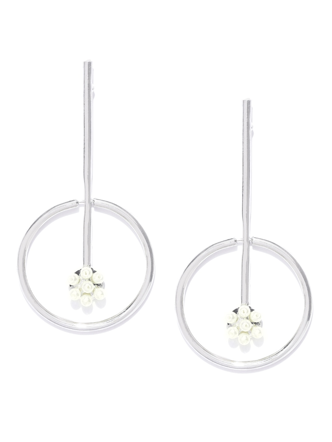 

PRITA BY PRIYAASI White Silver-Plated Beaded Handcrafted Geometric Drop Earrings