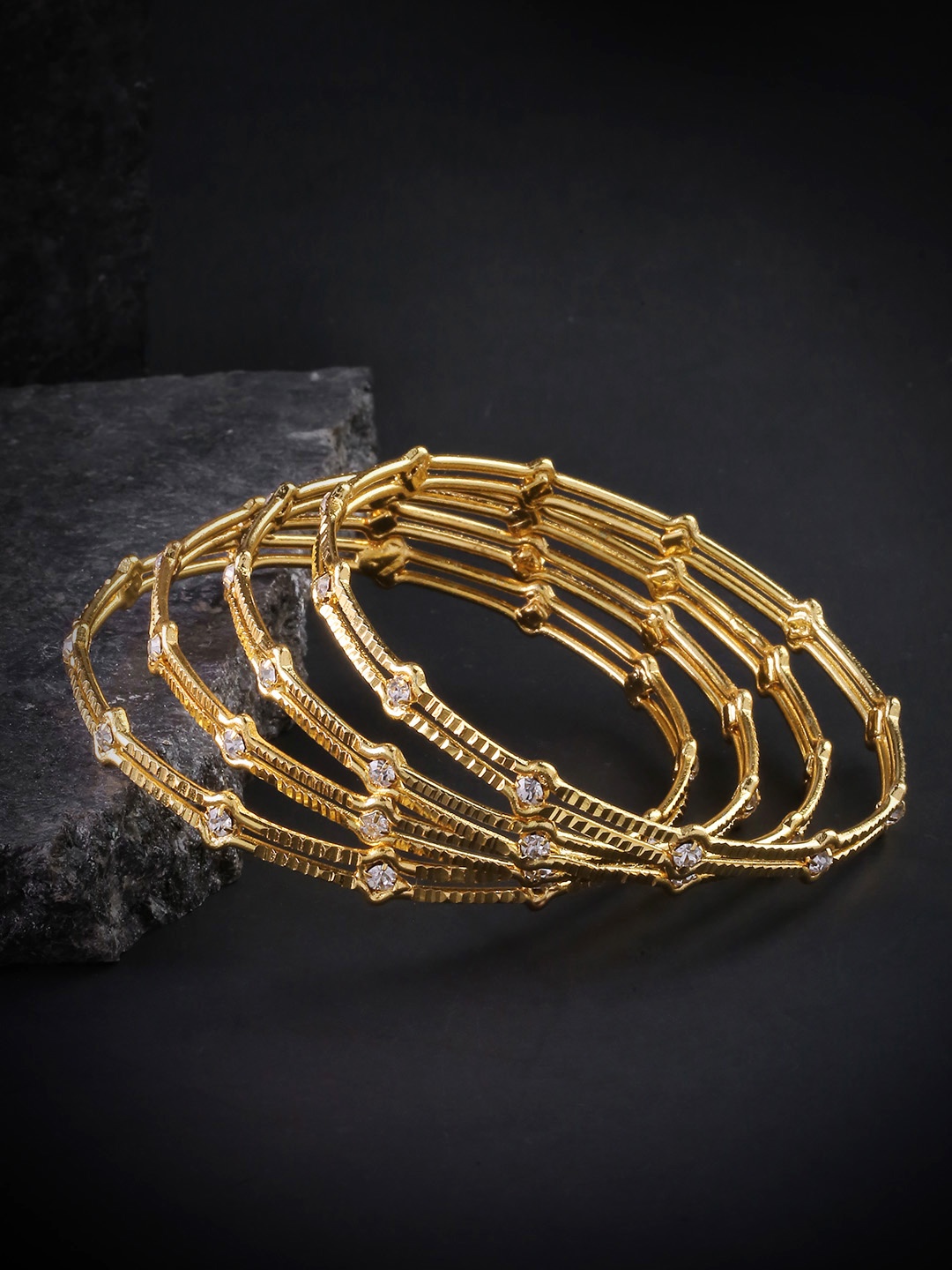 

Priyaasi Set of 4 Gold-Plated Stone-Studded Handcrafted Bangles