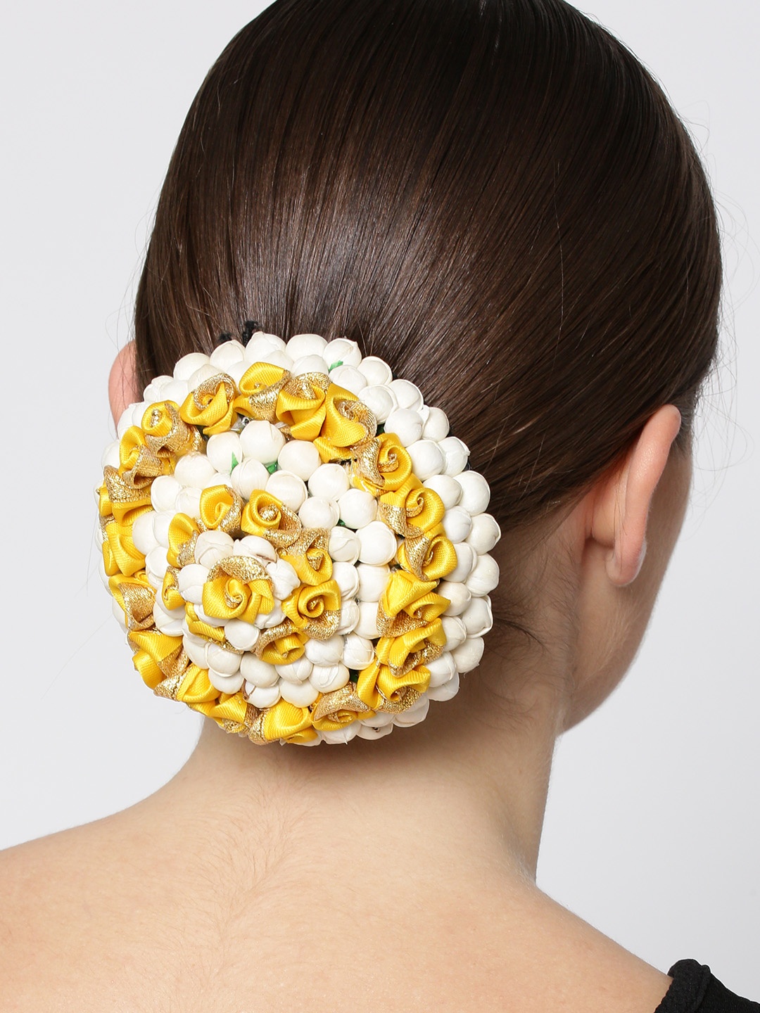 

Priyaasi Off-White & Mustard Yellow Floral Hair Bun Cover