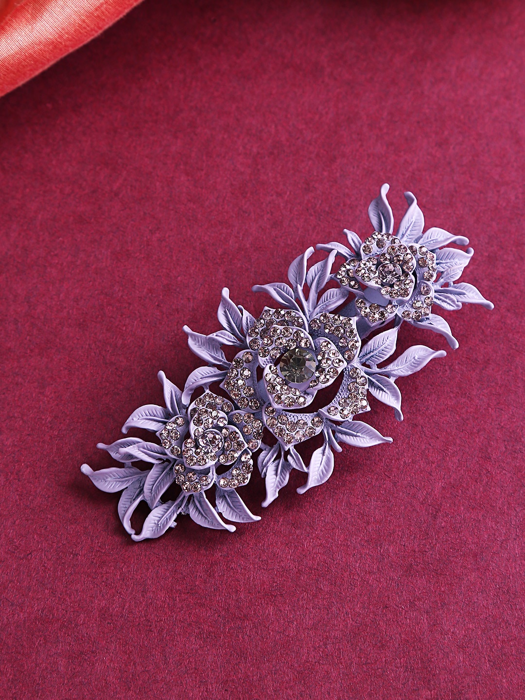

Priyaasi Purple Stone-Studded Matte Finish Floral Alligator Hair Clip