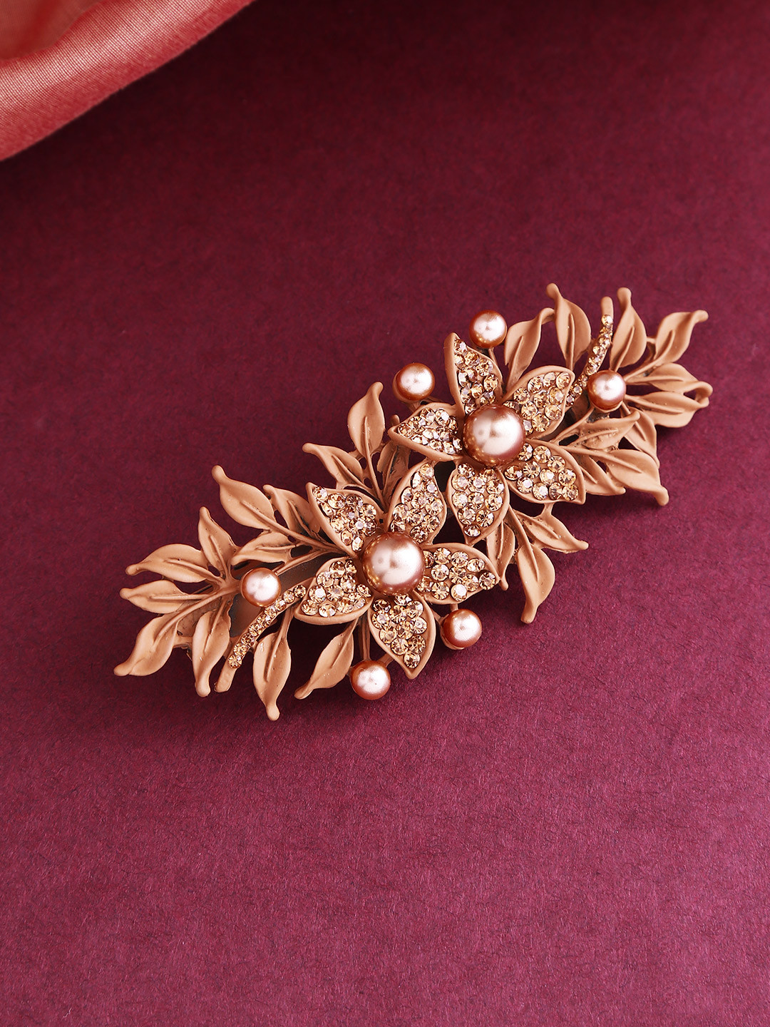

Priyaasi Brown Stone-Studded Matte Finish Floral Alligator Hair Clip