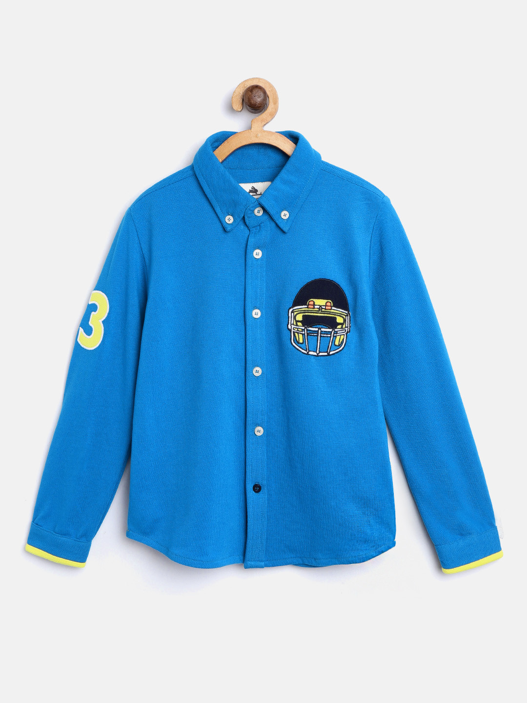

Cherry Crumble Kids Blue Regular Fit Solid Casual Shirt with Applique Detail