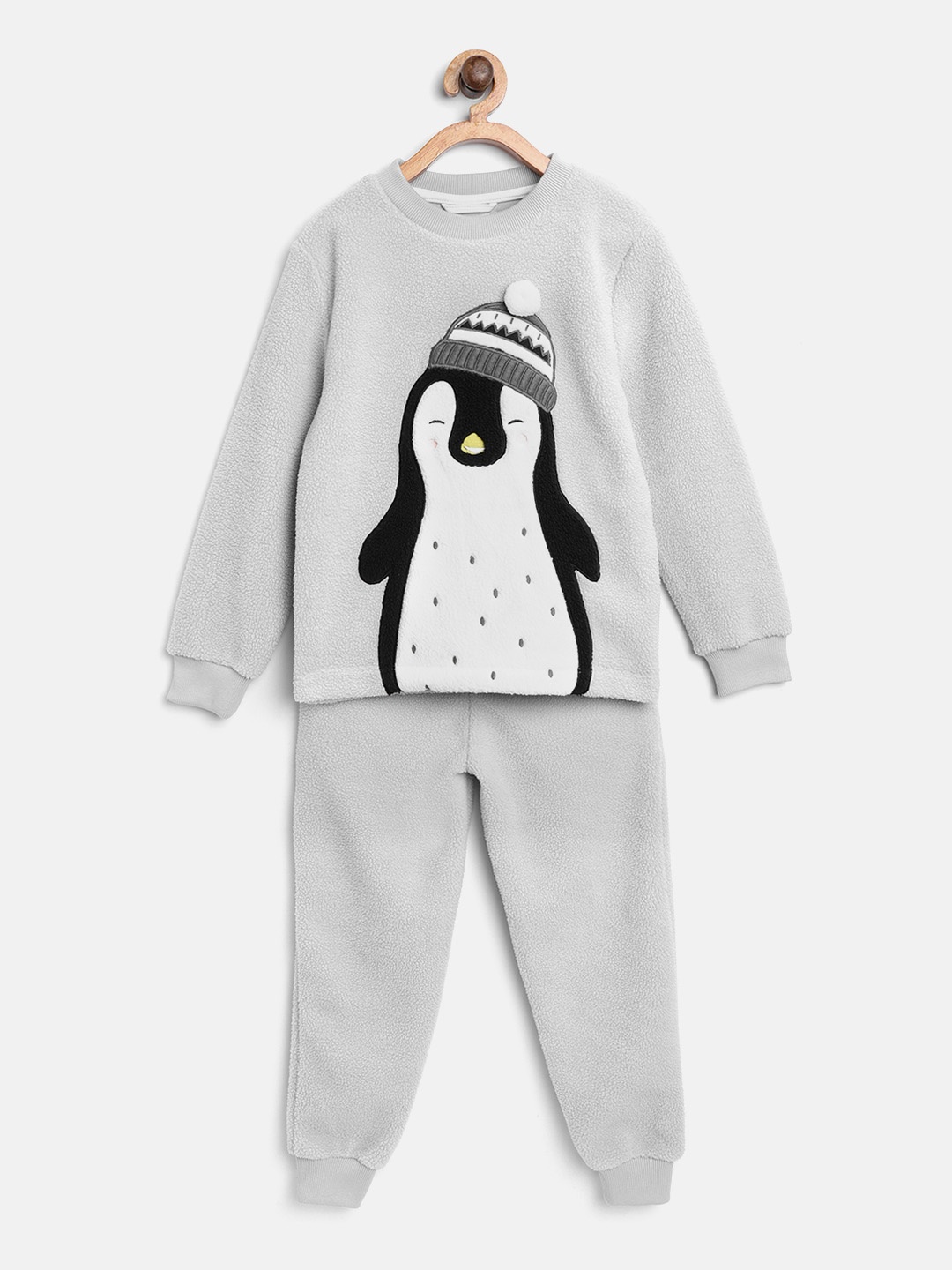 

Cherry Crumble Kids Grey Self Design Night Suit