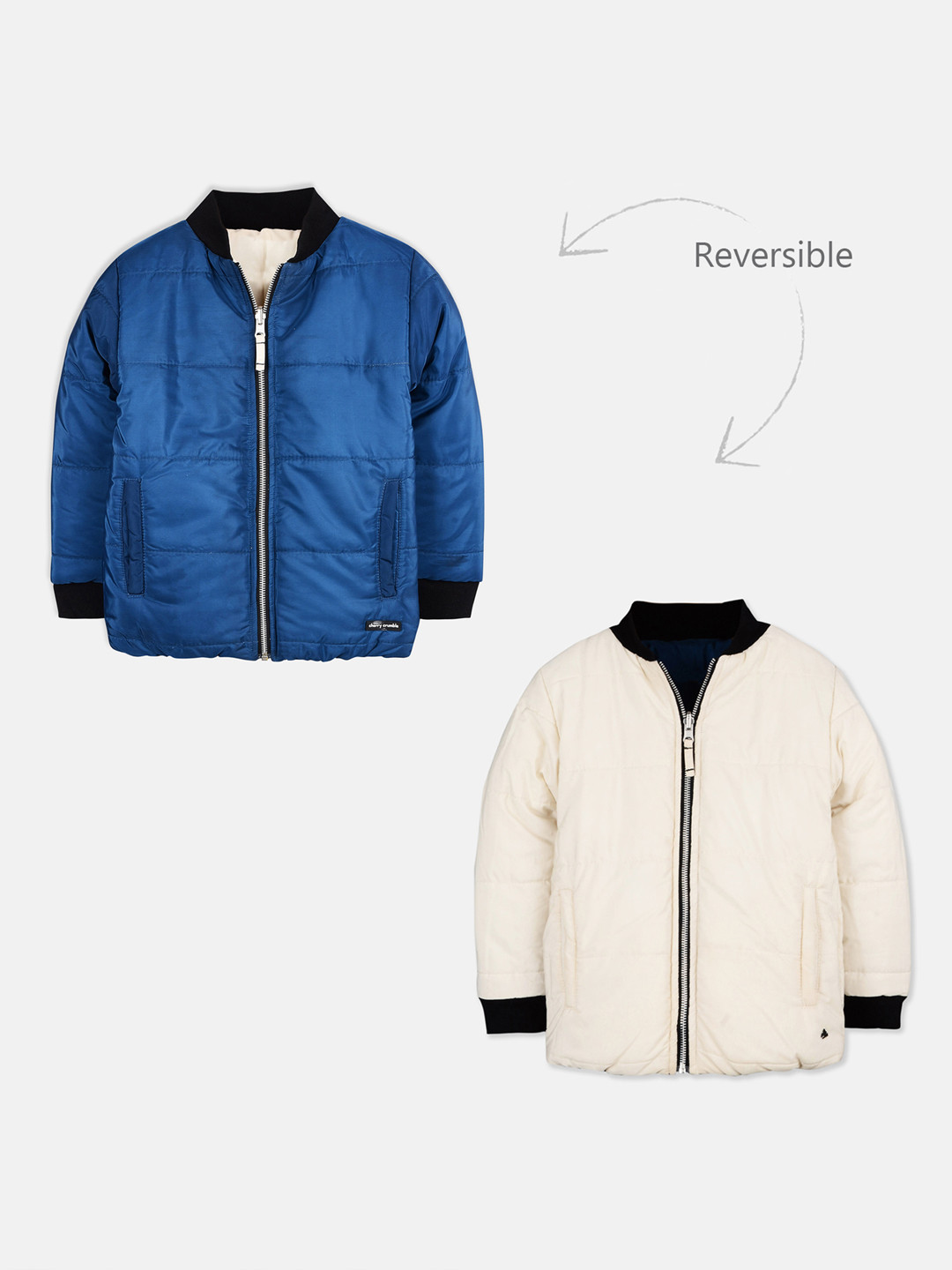 

Cherry Crumble Unisex Teal Blue & Off-White Solid Reversible Padded Jacket