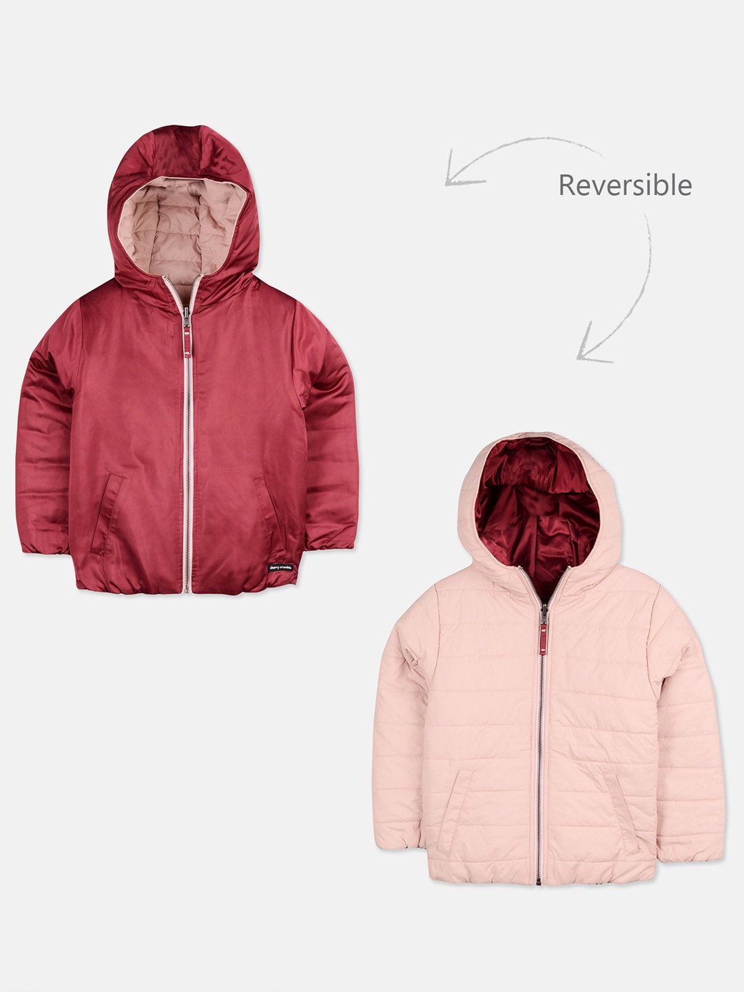 

Cherry Crumble Unisex Peach-Coloured & Maroon Solid Reversible Puffer Jacket
