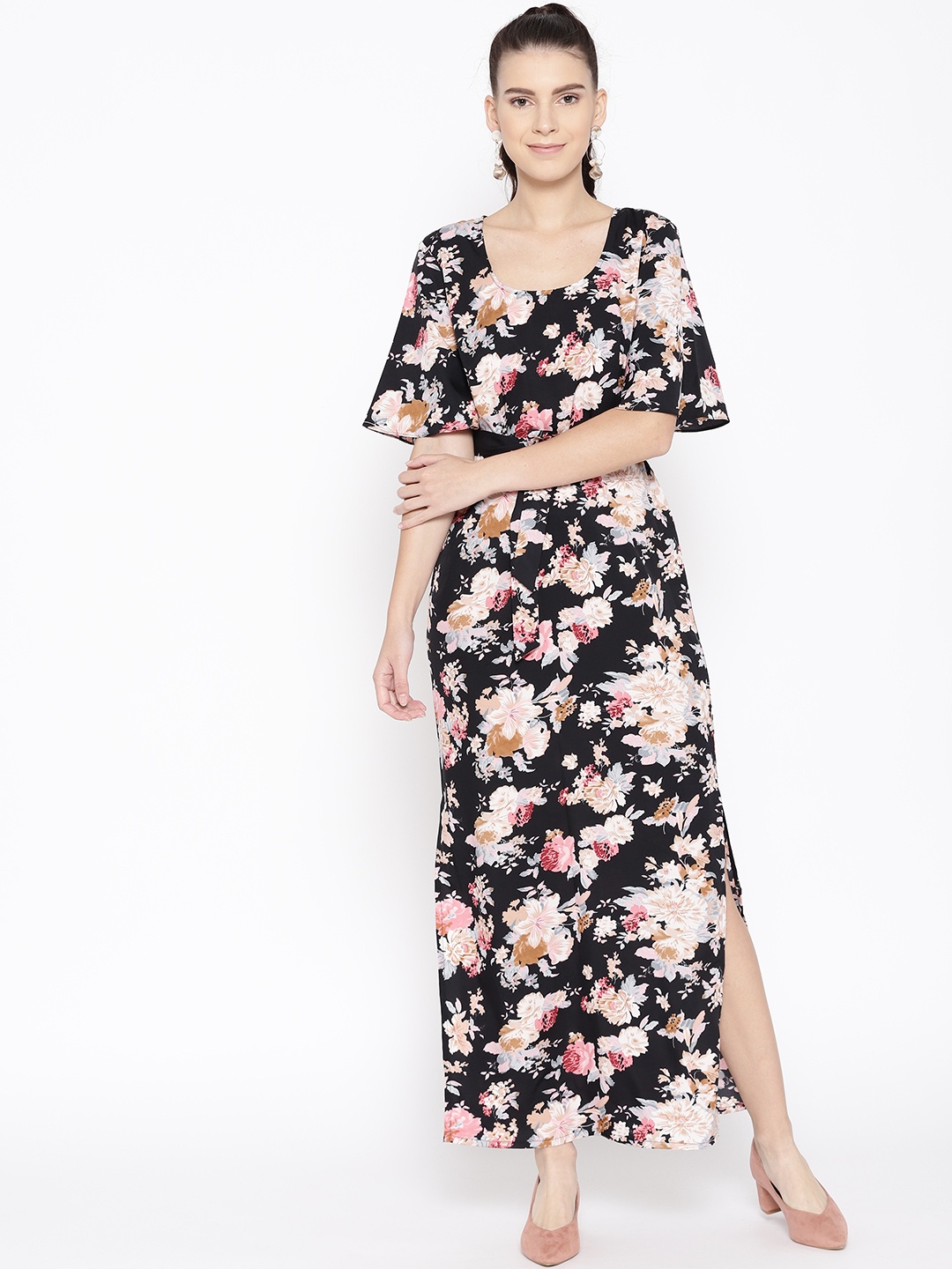 

MABISH by Sonal Jain Women Black & Beige Floral Print Maxi Dress