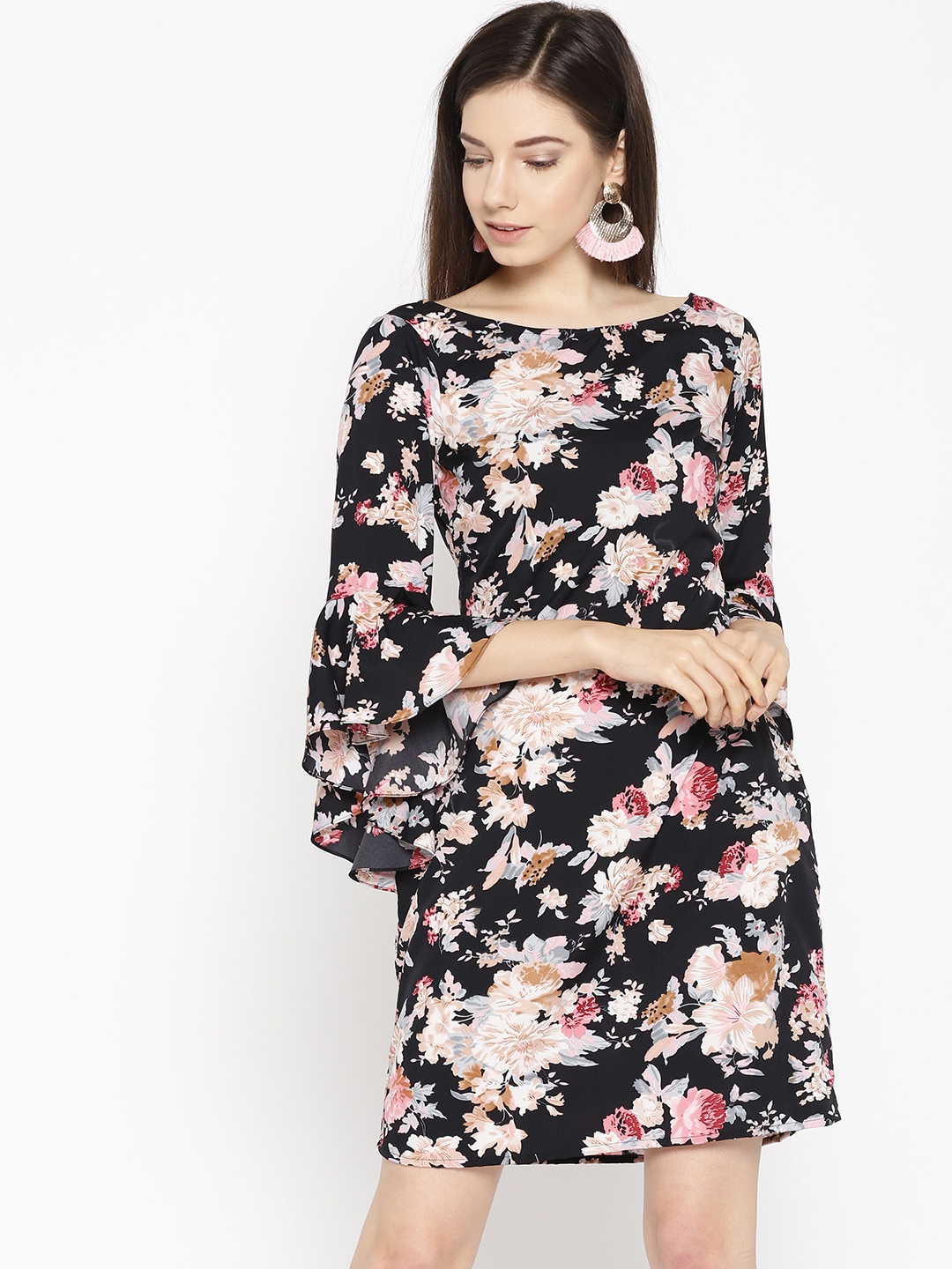 

MABISH by Sonal Jain Women Black & Beige Floral Printed Sheath Dress