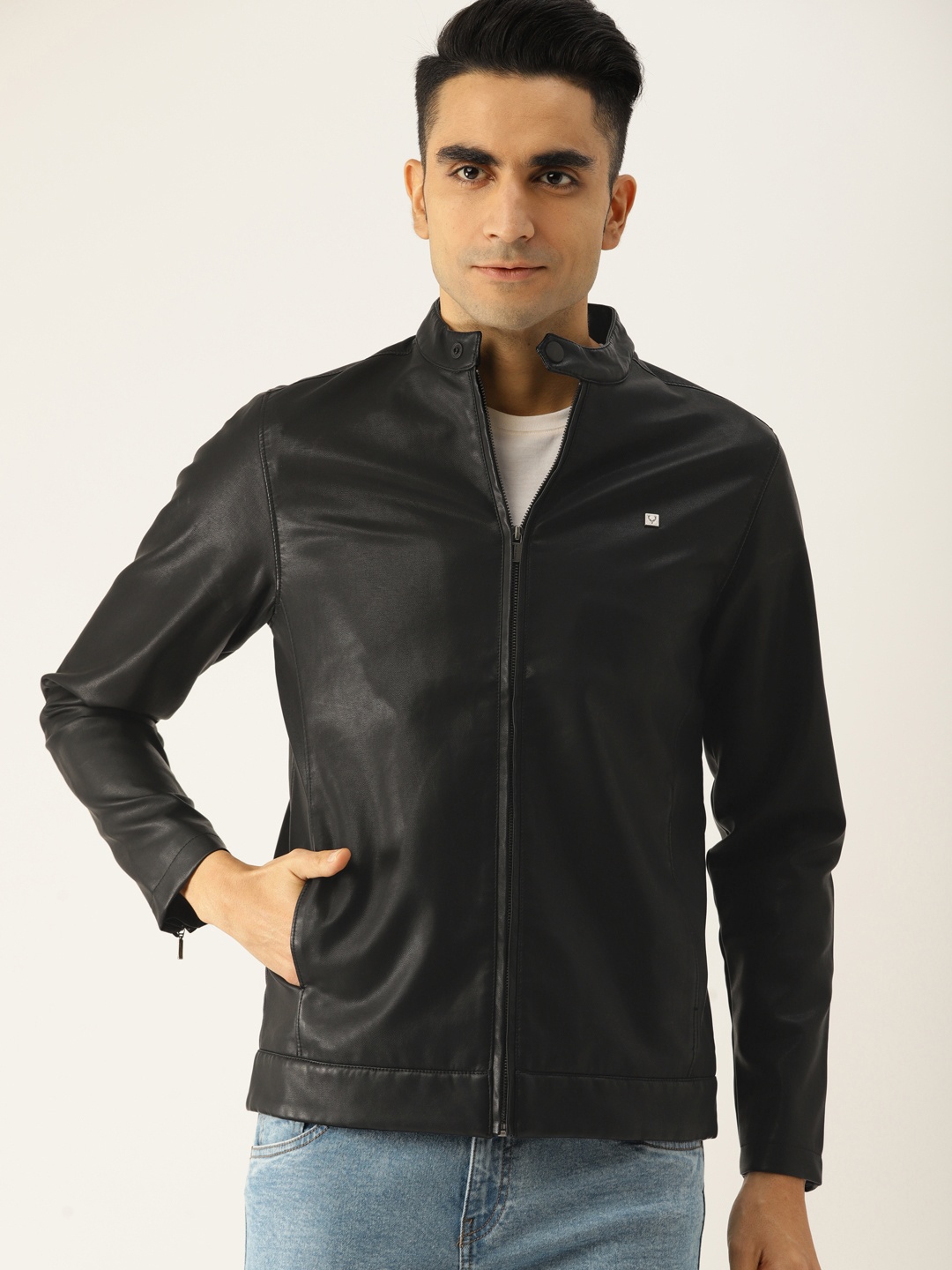 

Allen Solly Men Black Solid Biker Jacket