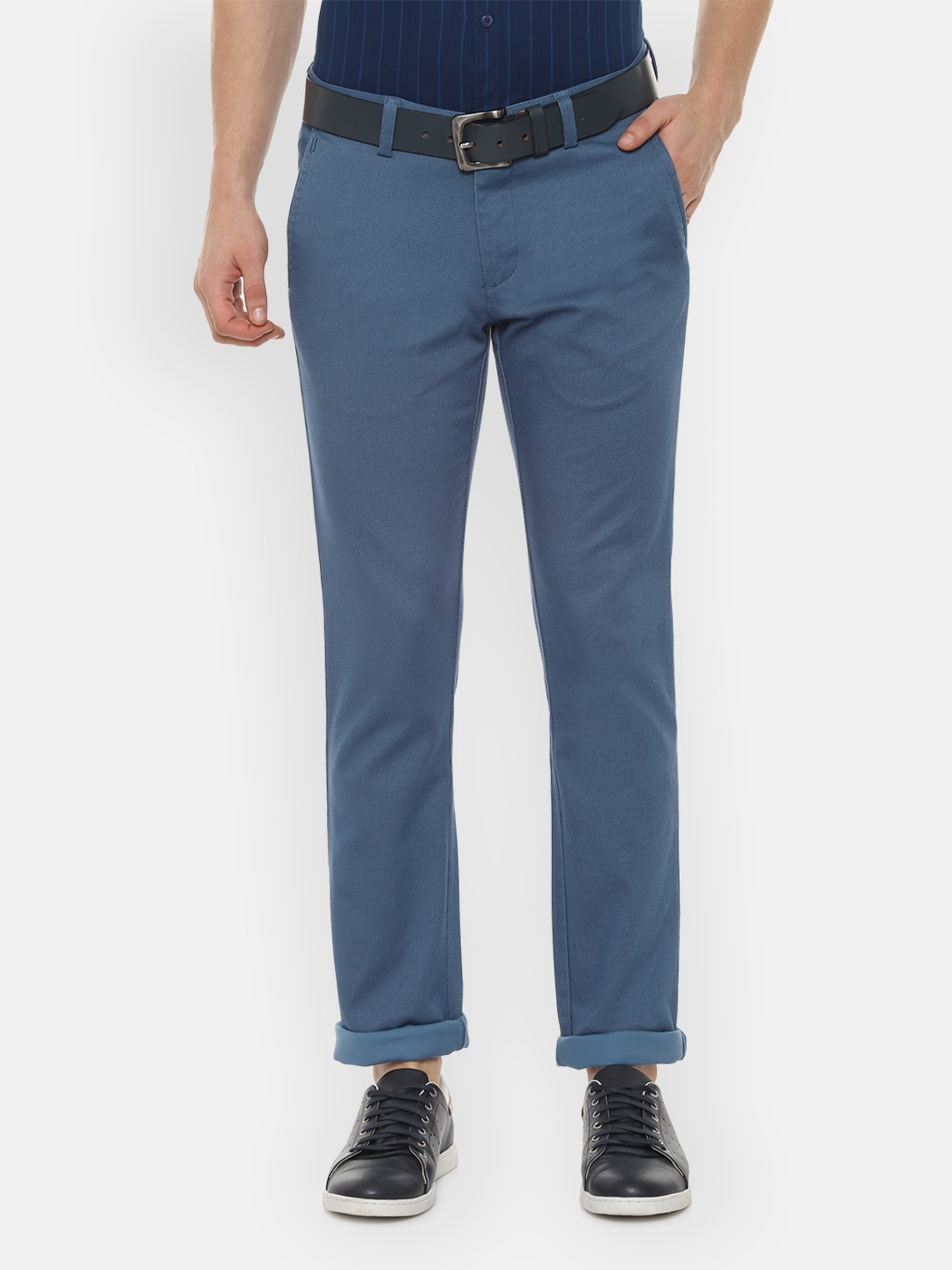 

Allen Solly Men Blue Slim Fit Self Design Regular Trousers