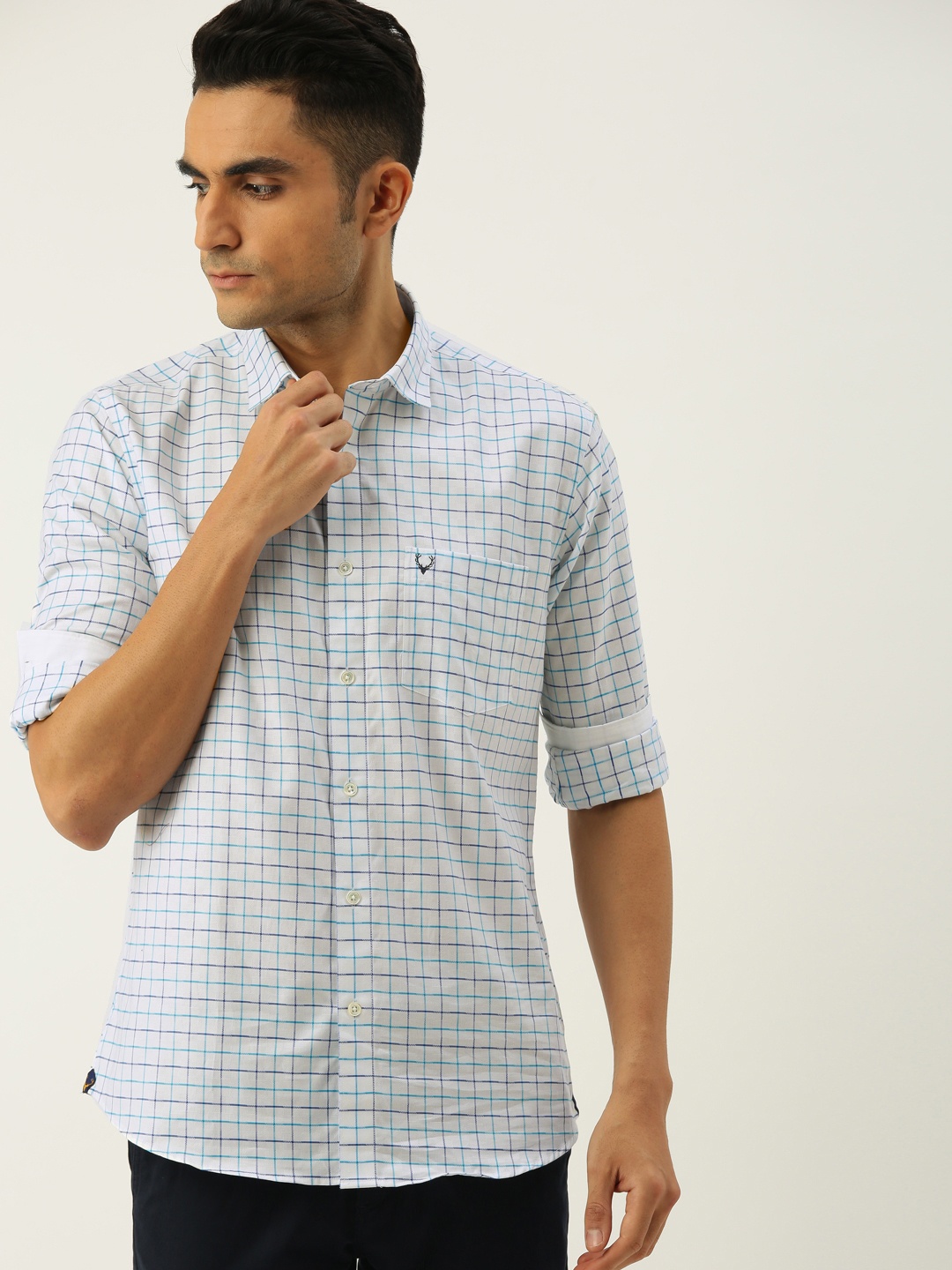 

Allen Solly Men Nottingham White & Blue Regular Fit Checked Casual Shirt