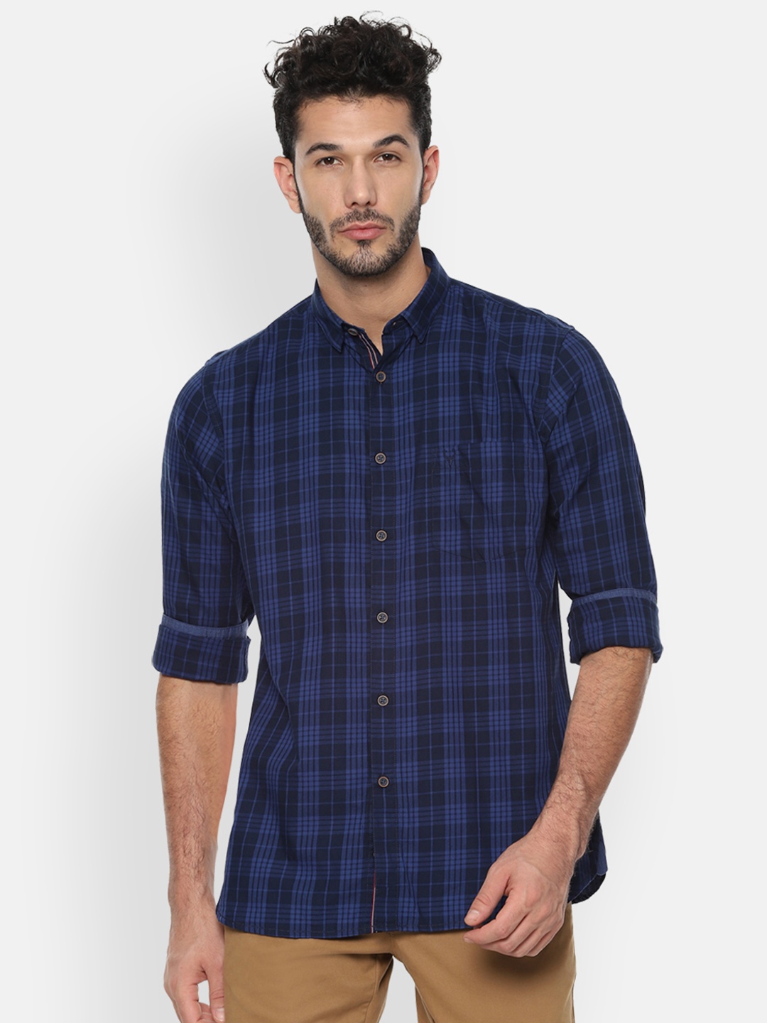 

Allen Solly Men Blue & Black Slim Fit Checked Casual Shirt