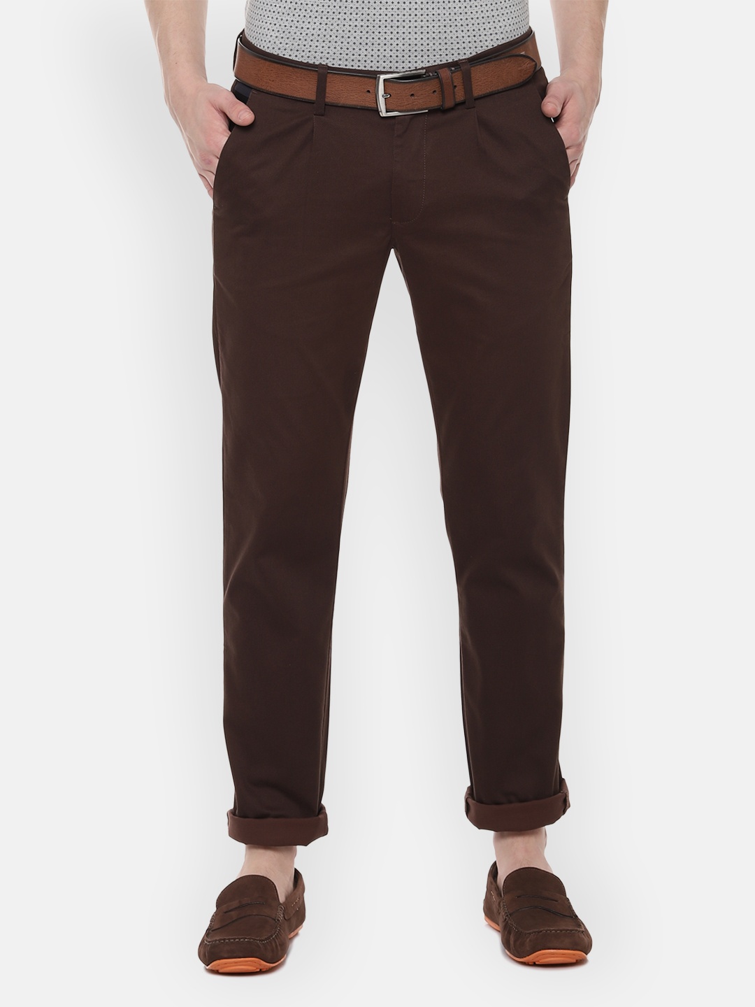 

Allen Solly Men Brown Slim Fit Self Design Regular Trousers