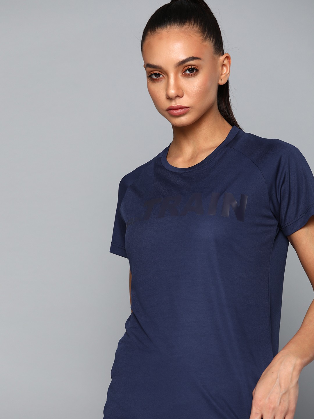 

HRX by Hrithik Roshan Women Navy Blue Solid Rapid Dry Training Tshirt