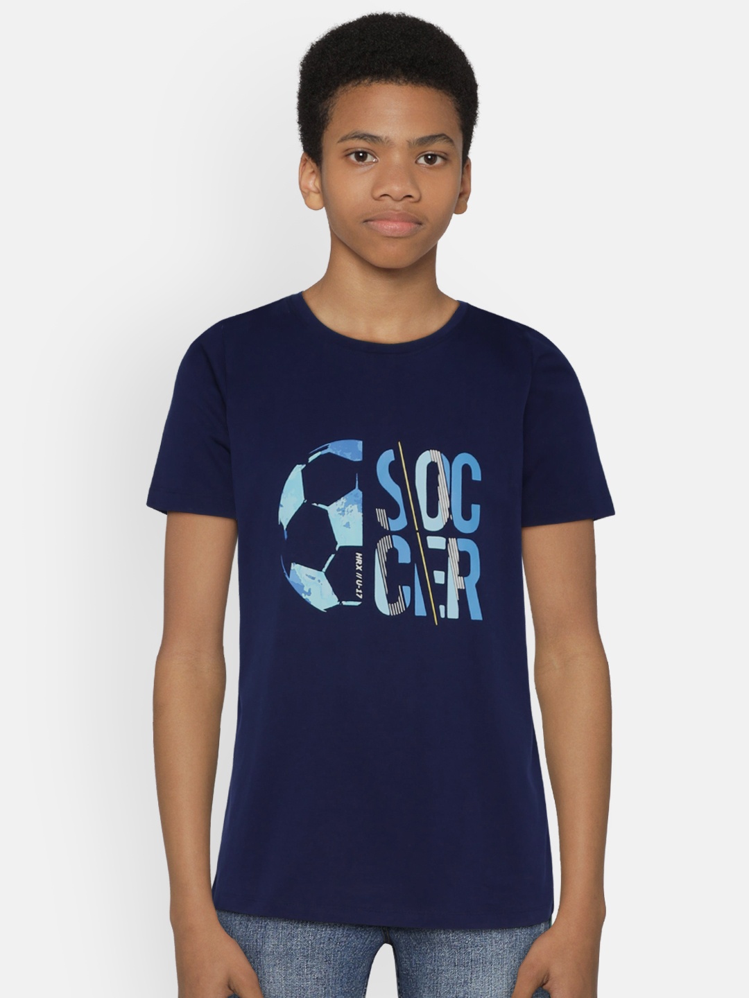 

HRX by Hrithik Roshan Boys Blue Printed Round Neck Pure Cotton T-shirt