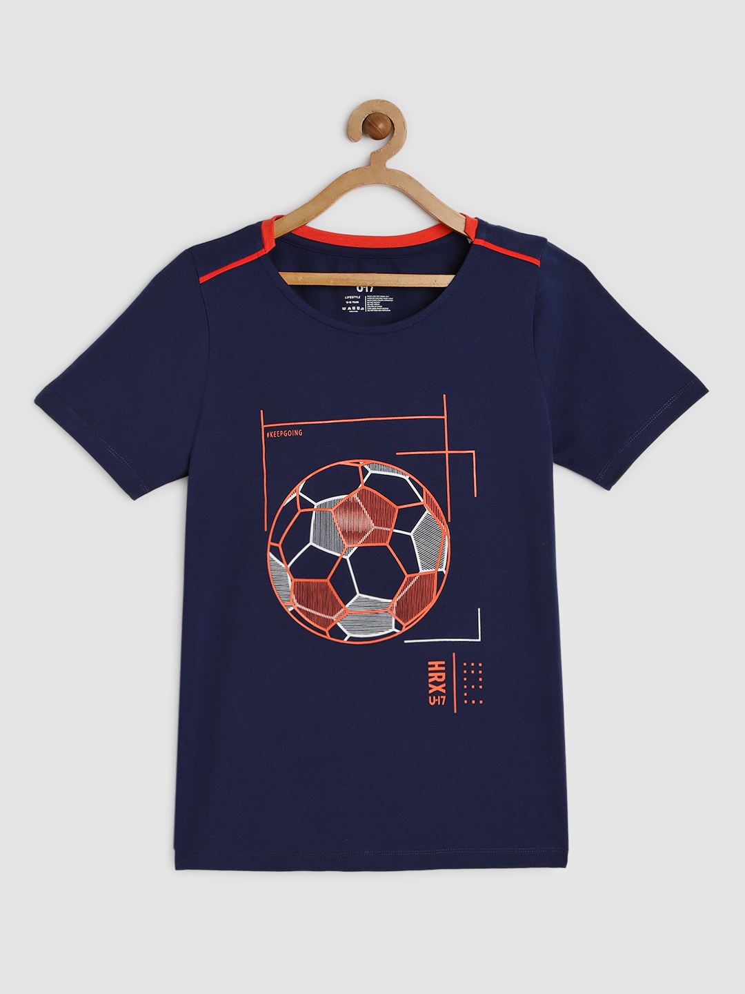 

HRX by Hrithik Roshan Boys Navy Blue Printed Football Pure Cotton T-shirt