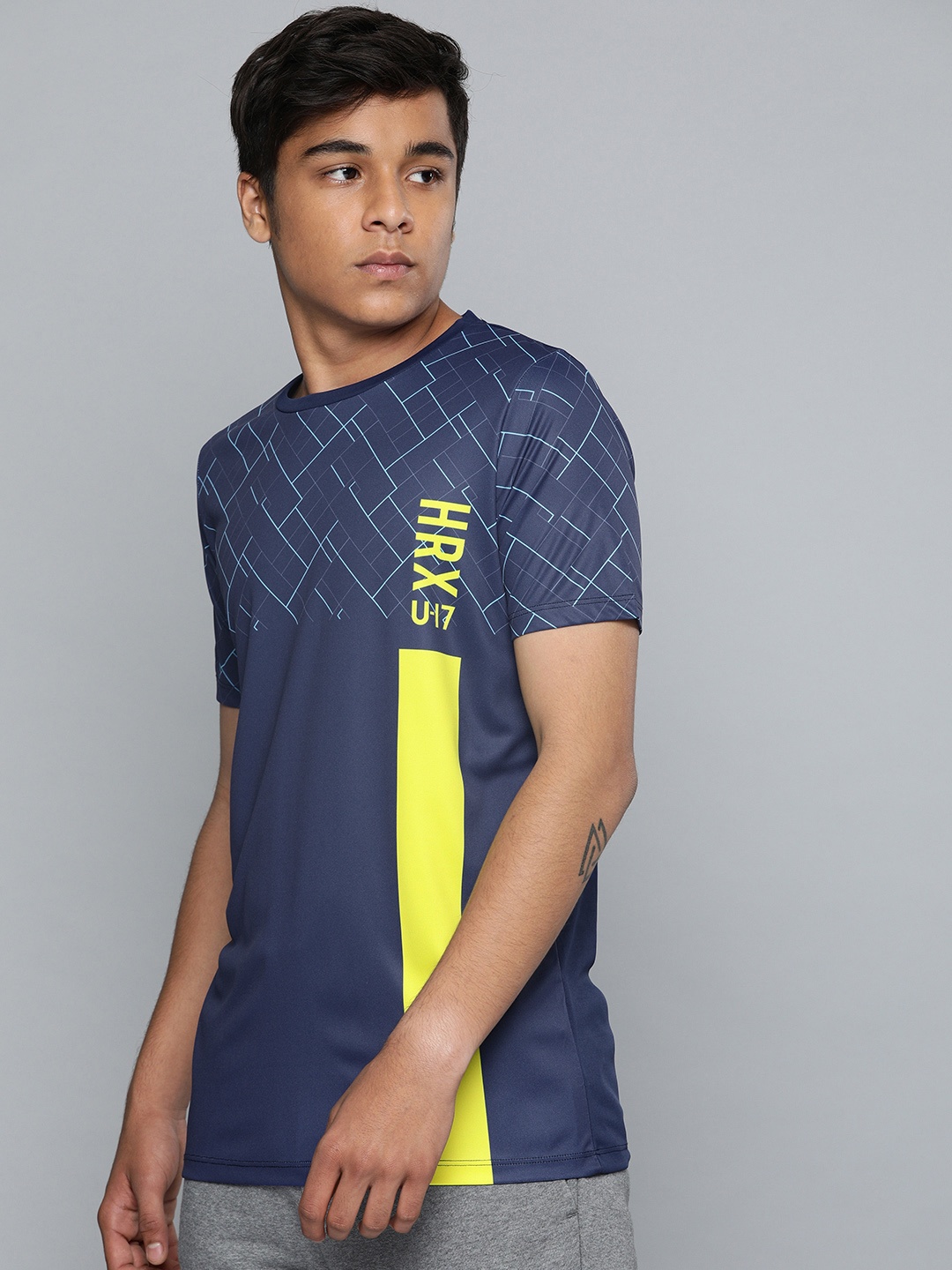 

HRX by Hrithik Roshan Boys Navy Blue Printed Rapid Dry Round Neck T-shirt