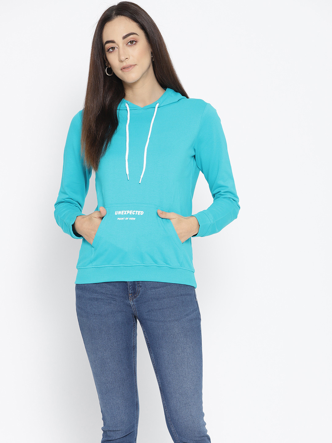 

Flying Machine Women Turquoise Blue Solid Hooded Sweatshirt