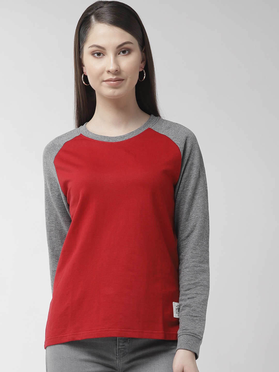 

Flying Machine Women Red & Grey Melange Solid Sweatshirt