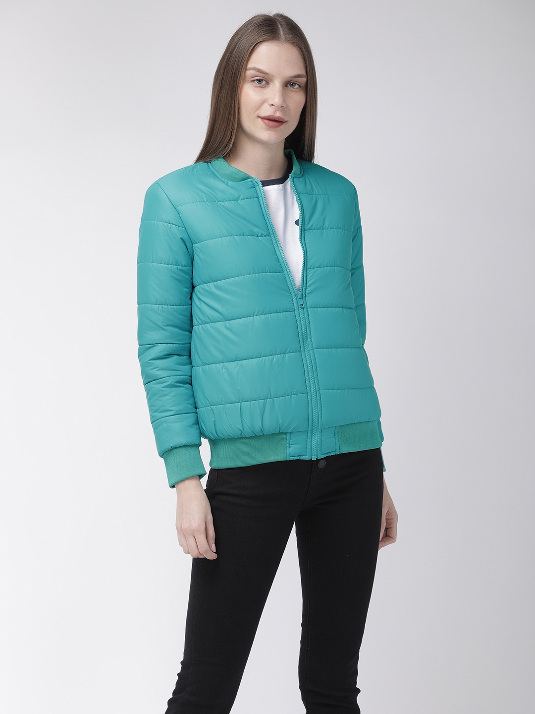 

Flying Machine Women Turquoise Blue Solid Puffer Jacket