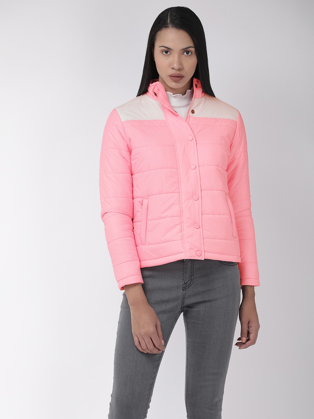 

Flying Machine Women Pink Solid Puffer Jacket