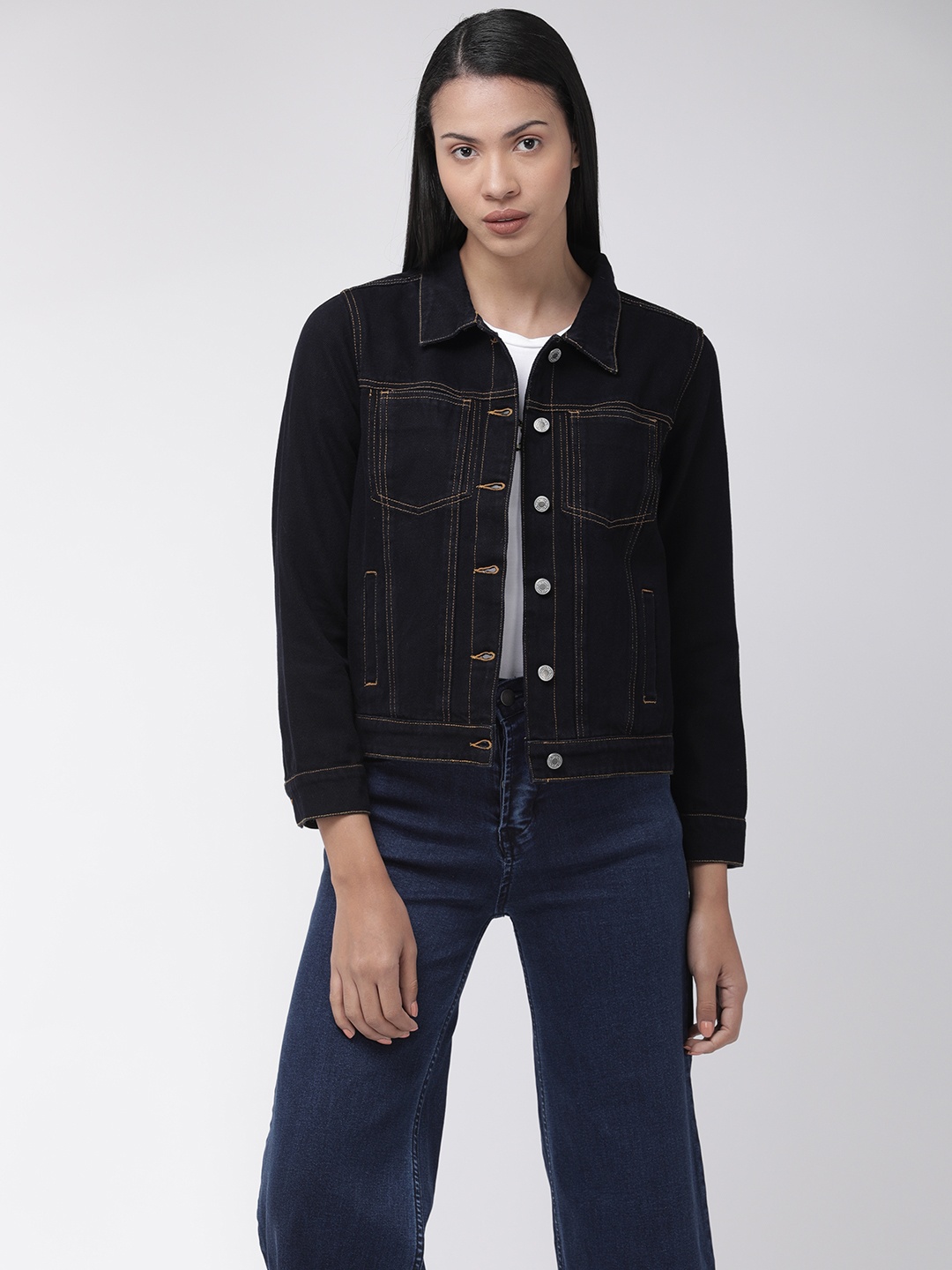 

Flying Machine Women Solid Denim Jacket Jacket, Black