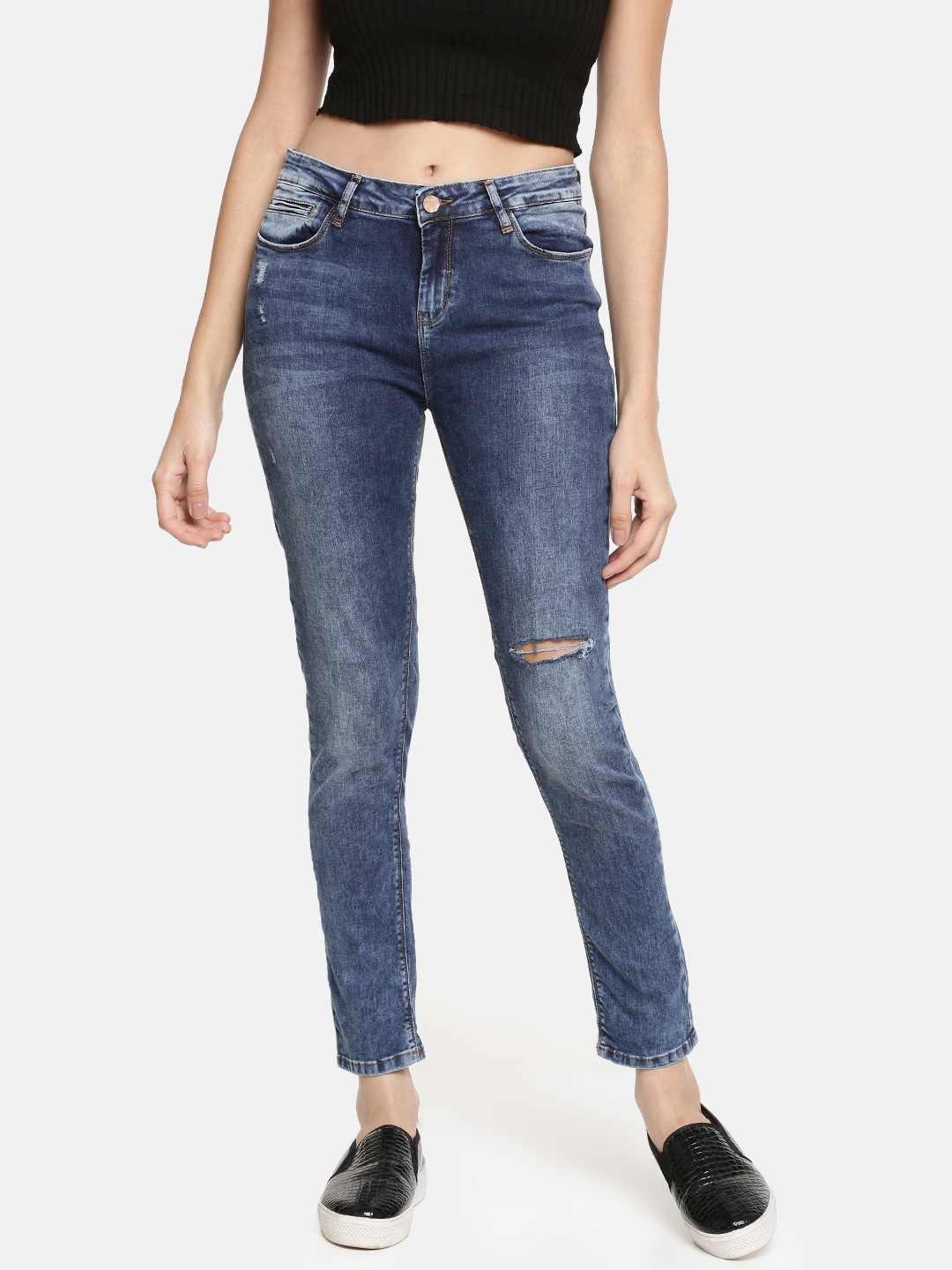 

SPYKAR Women Blue Adora Skinny Fit Mid-Rise Low Distress Stretchable Jeans