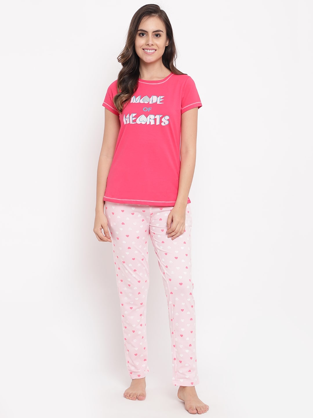 

Sweet Dreams Women Pink & White Printed Night Suit