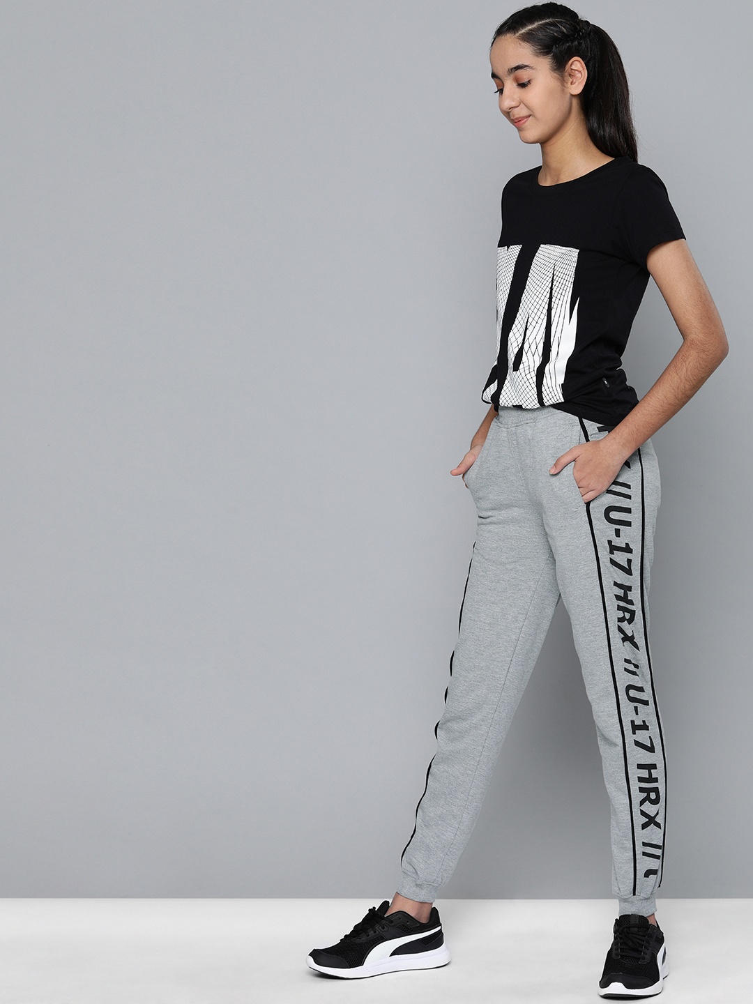 

HRX by Hrithik Roshan Girls Grey Printed Lifestyle Joggers