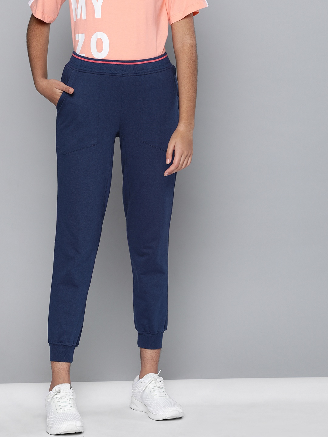 

HRX by Hrithik Roshan Girls Navy Blue Solid Active Cropped Joggers
