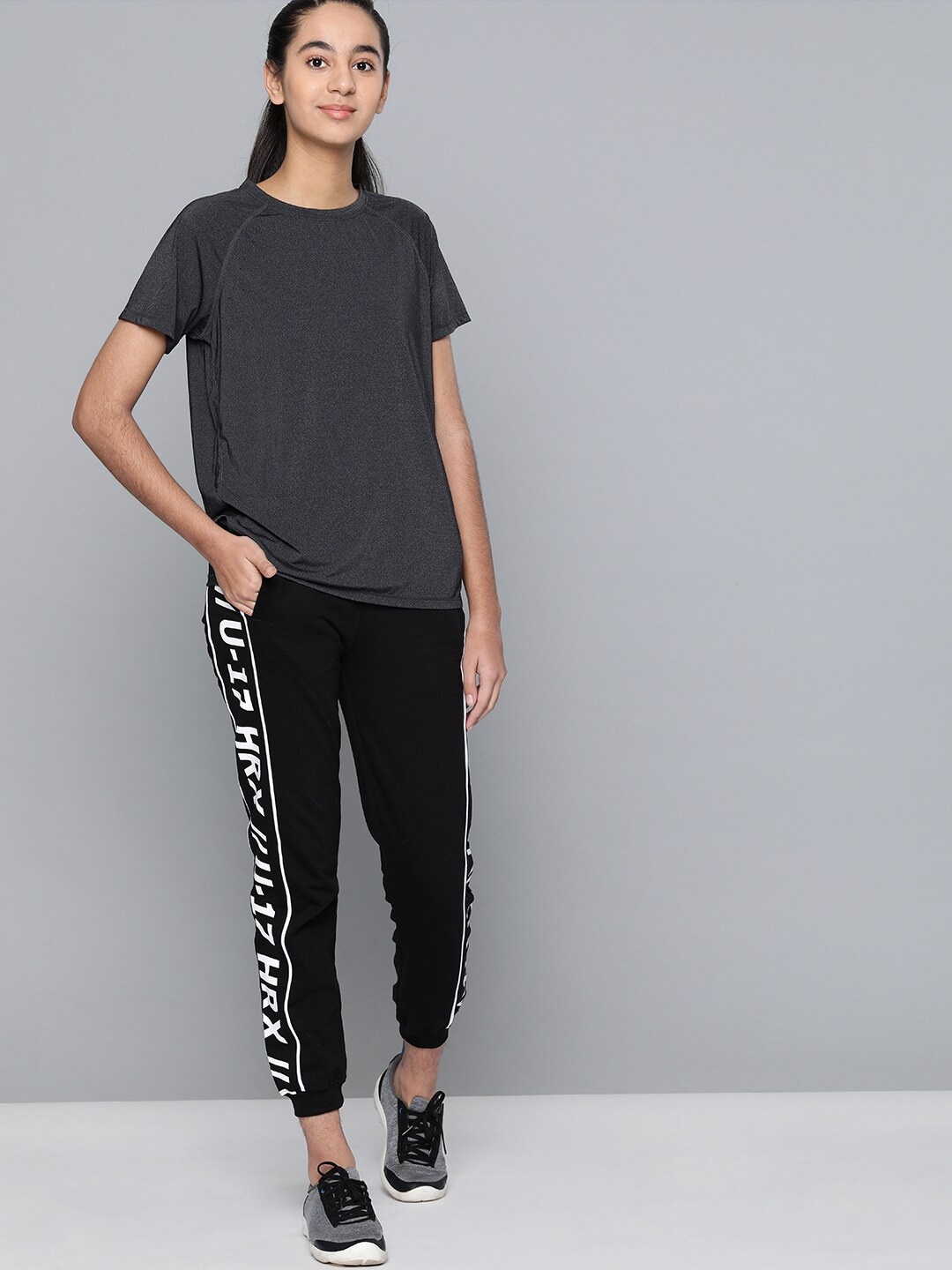 

HRX by Hrithik Roshan Girls Black Lifestyle Printed Cropped Joggers
