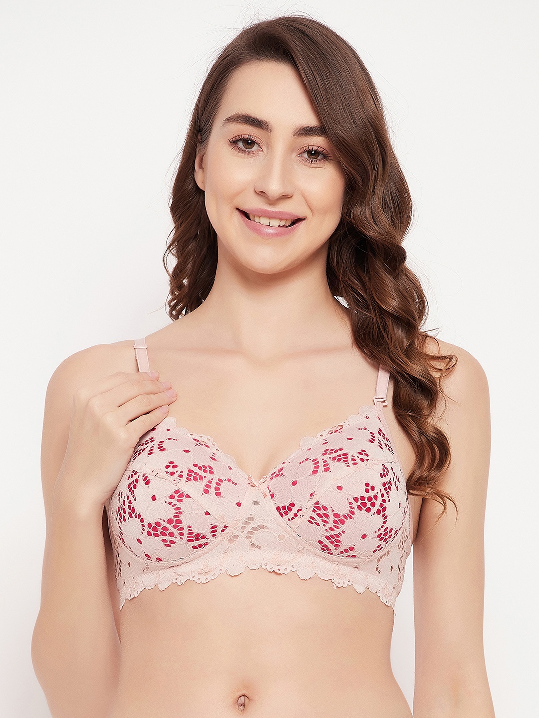 

Clovia Pink & White Floral Bra Full Coverage Lightly Padded