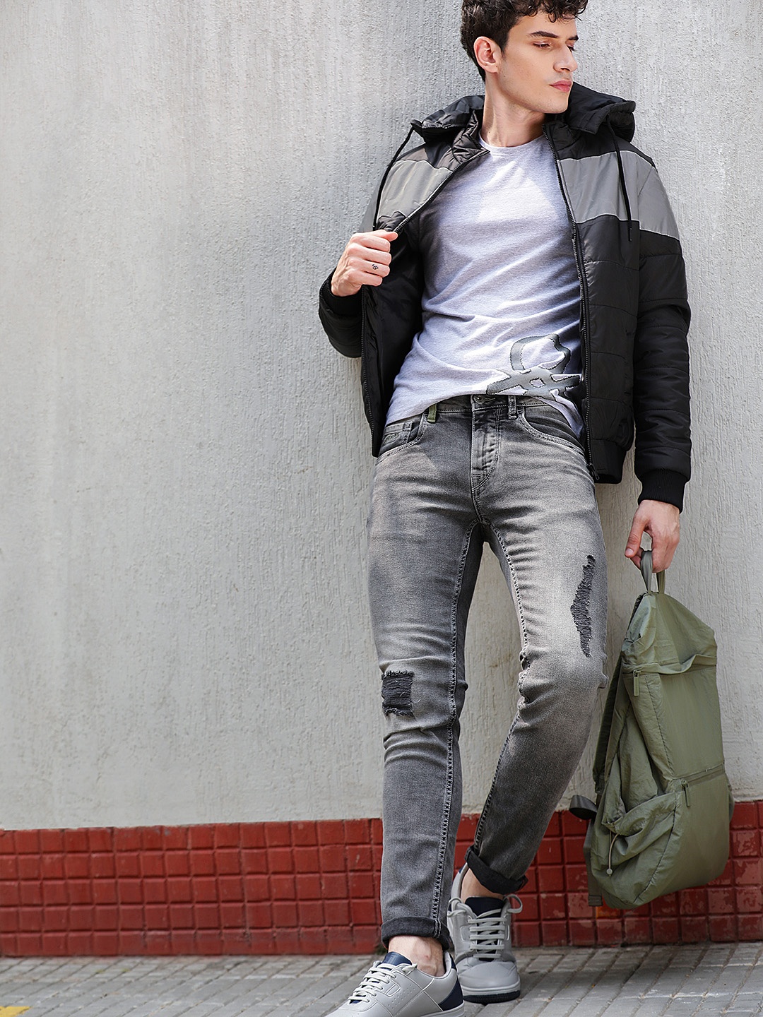 

Flying Machine Men Black Solid Bomber Jacket with Detachable Hood