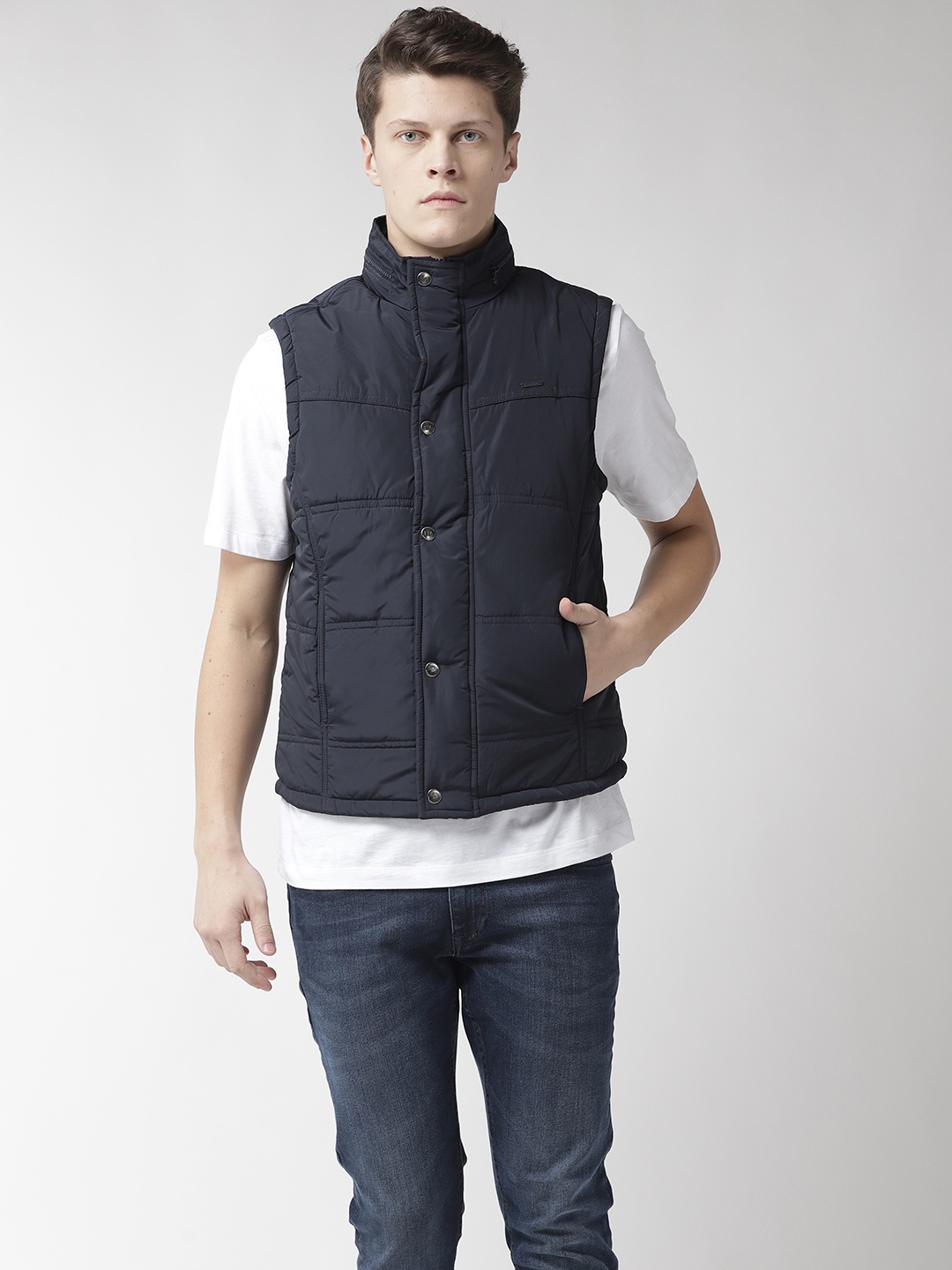 

Flying Machine Men Navy Blue Solid Hooded Padded Jacket