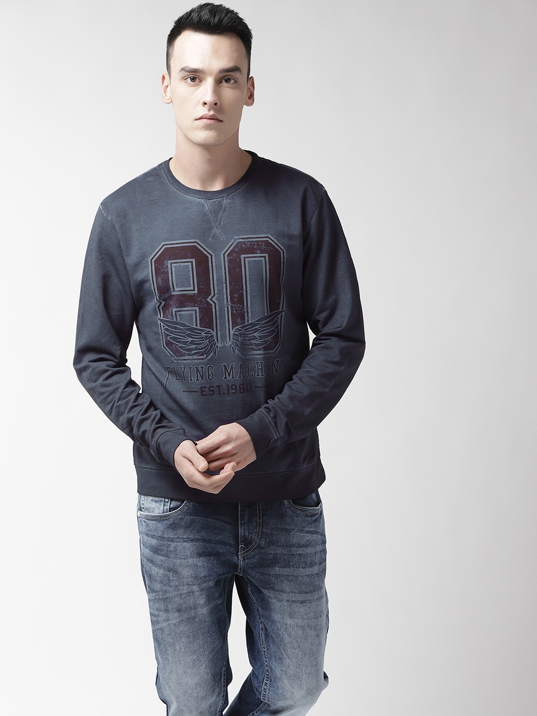 

Flying Machine Men Navy Blue & Maroon Printed Sweatshirt