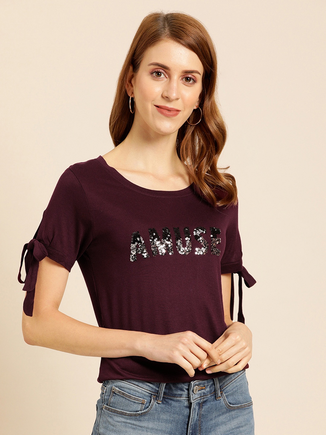 

Ms.Taken Women Burgundy Embellished Top