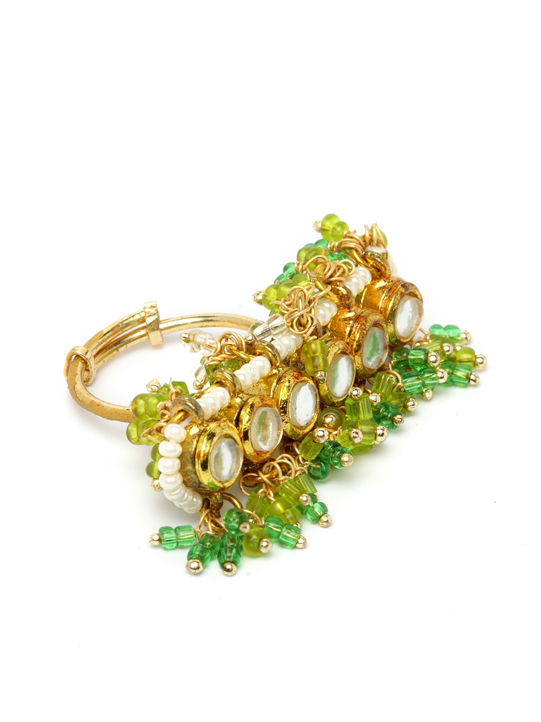 

DUGRISTYLE Women Green & Gold Toned Handcrafted Kundan Finger Ring