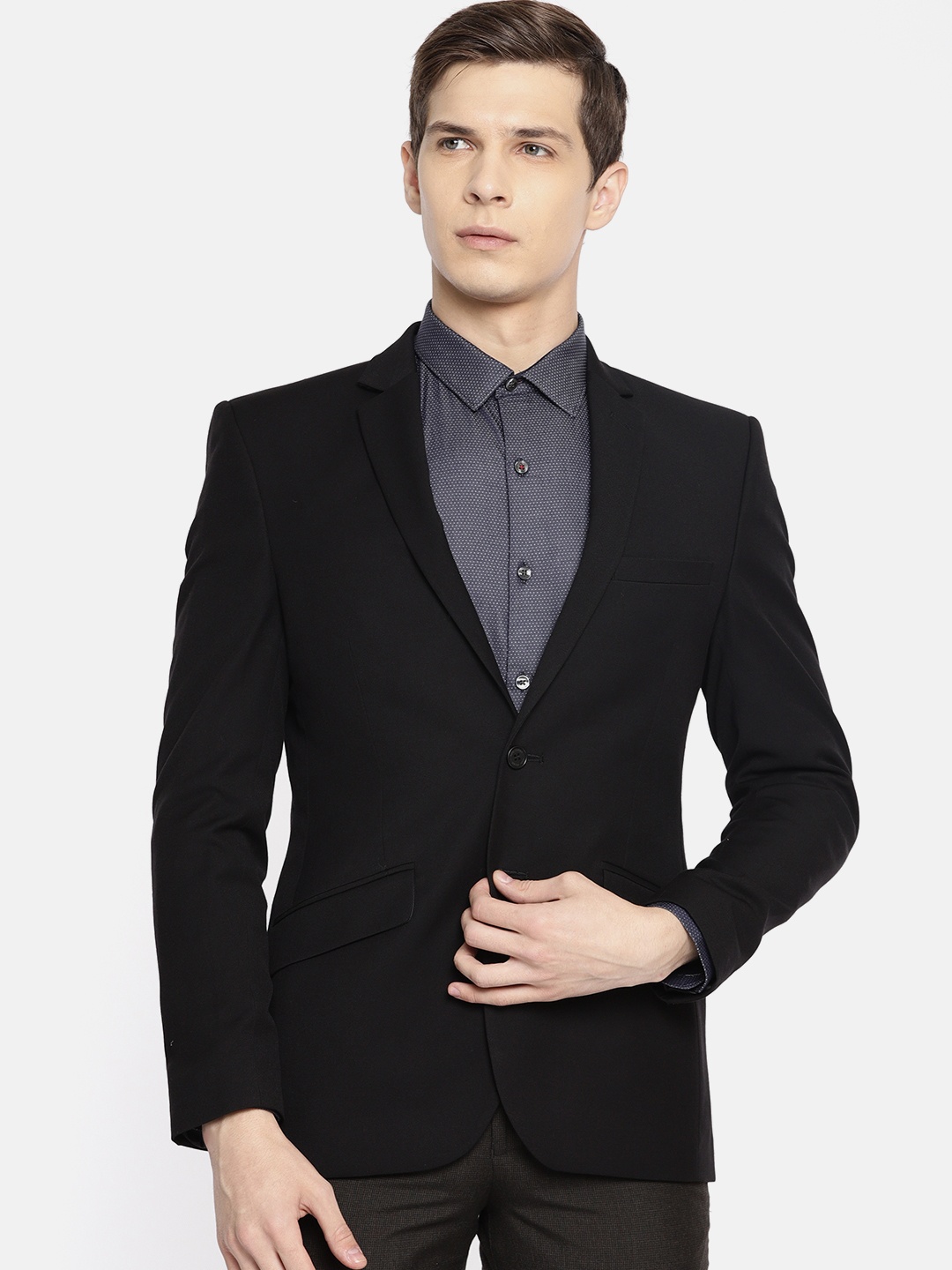 

Park Avenue Men Black Solid Single-Breasted Super Slim Fit Formal Blazer