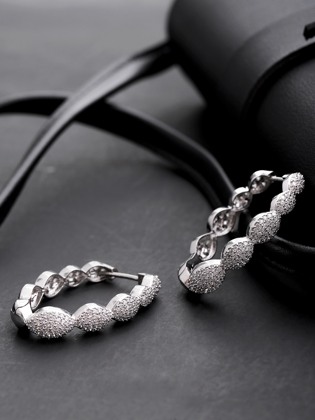 

Priyaasi Silver-Plated Handcrafted Stone Studded Contemporary Hoop Earrings