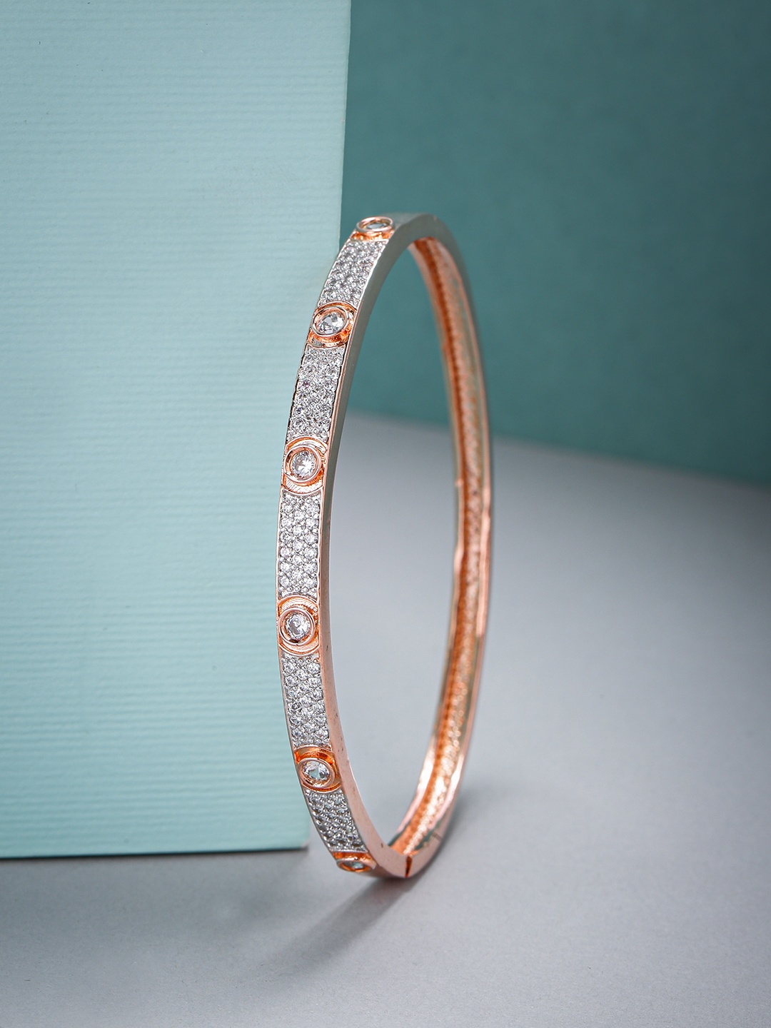 

Priyaasi Rose Gold-Plated AD-Studded Bangle Style Bracelet