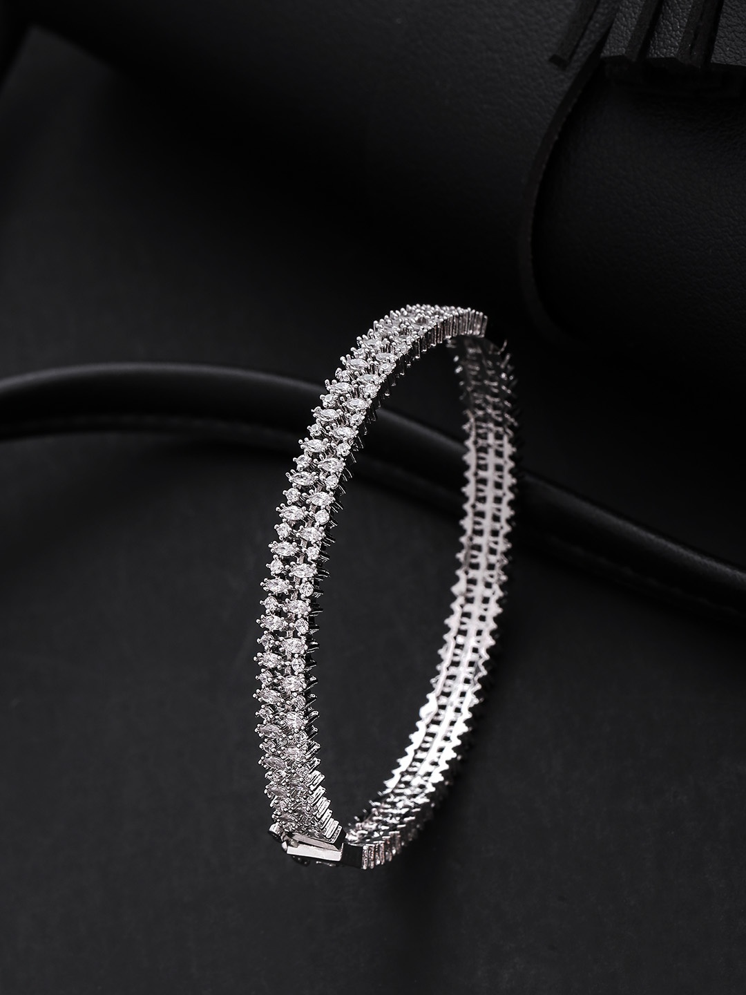 

Priyaasi Silver-Plated AD-Studded Handcrafted Bangle Style Bracelet