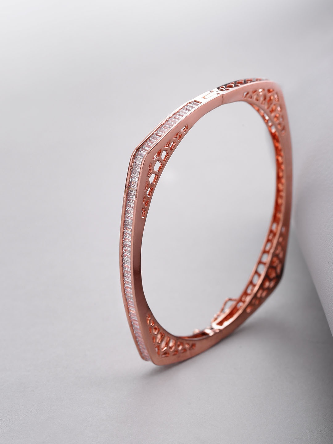 

Priyaasi Rose Gold-Plated AD-Studded Handcrafted Bangle Style Bracelet