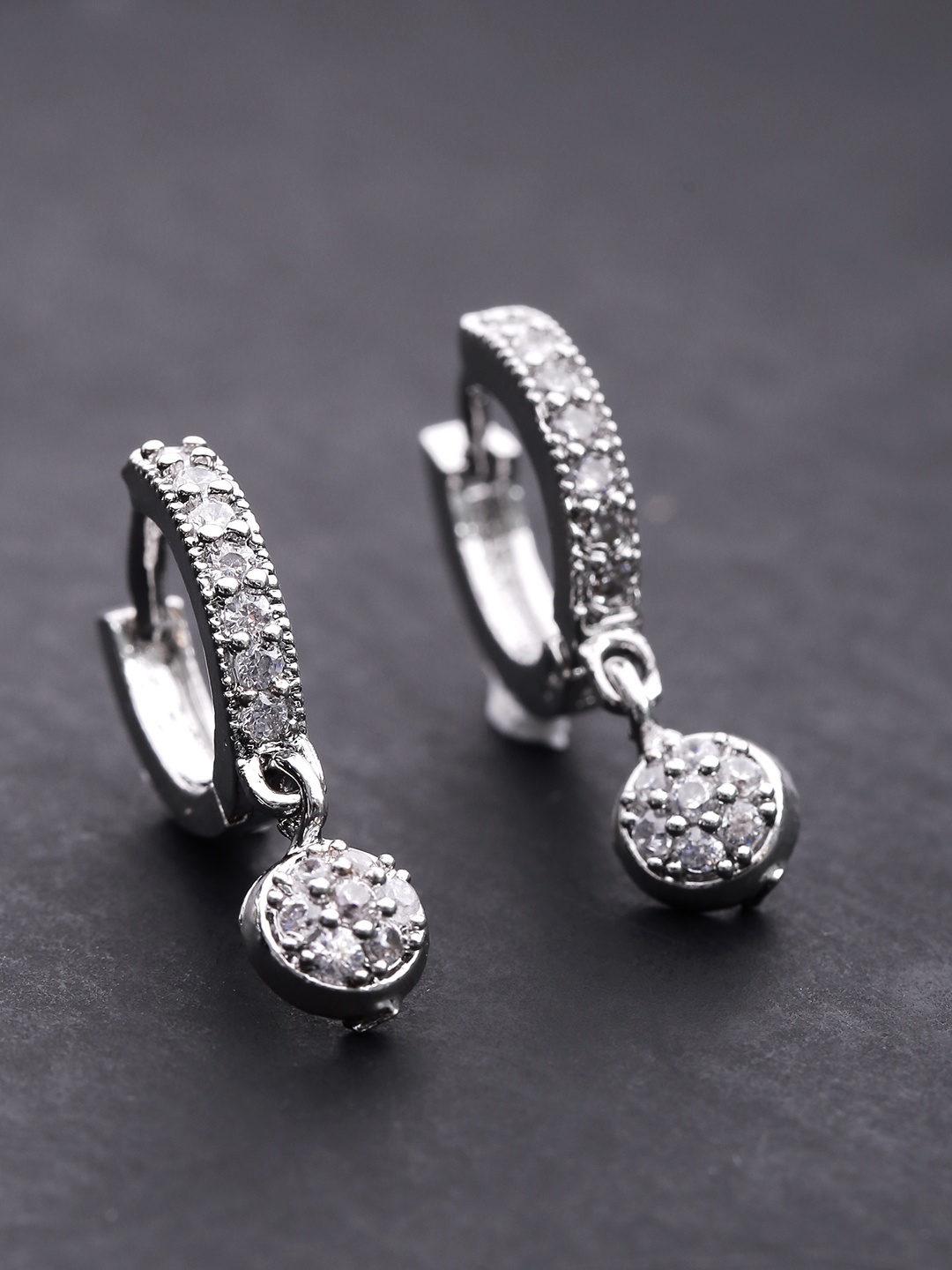 

Priyaasi Silver-Plated AD-Studded Handcrafted Circular Hoop Earrings