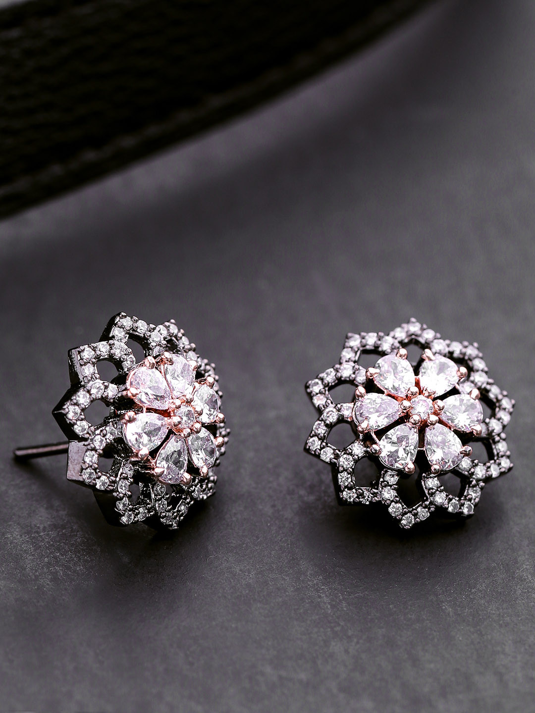 

Priyaasi Gunmetal-Plated Handcrafted Floral AD Studs, Metallic