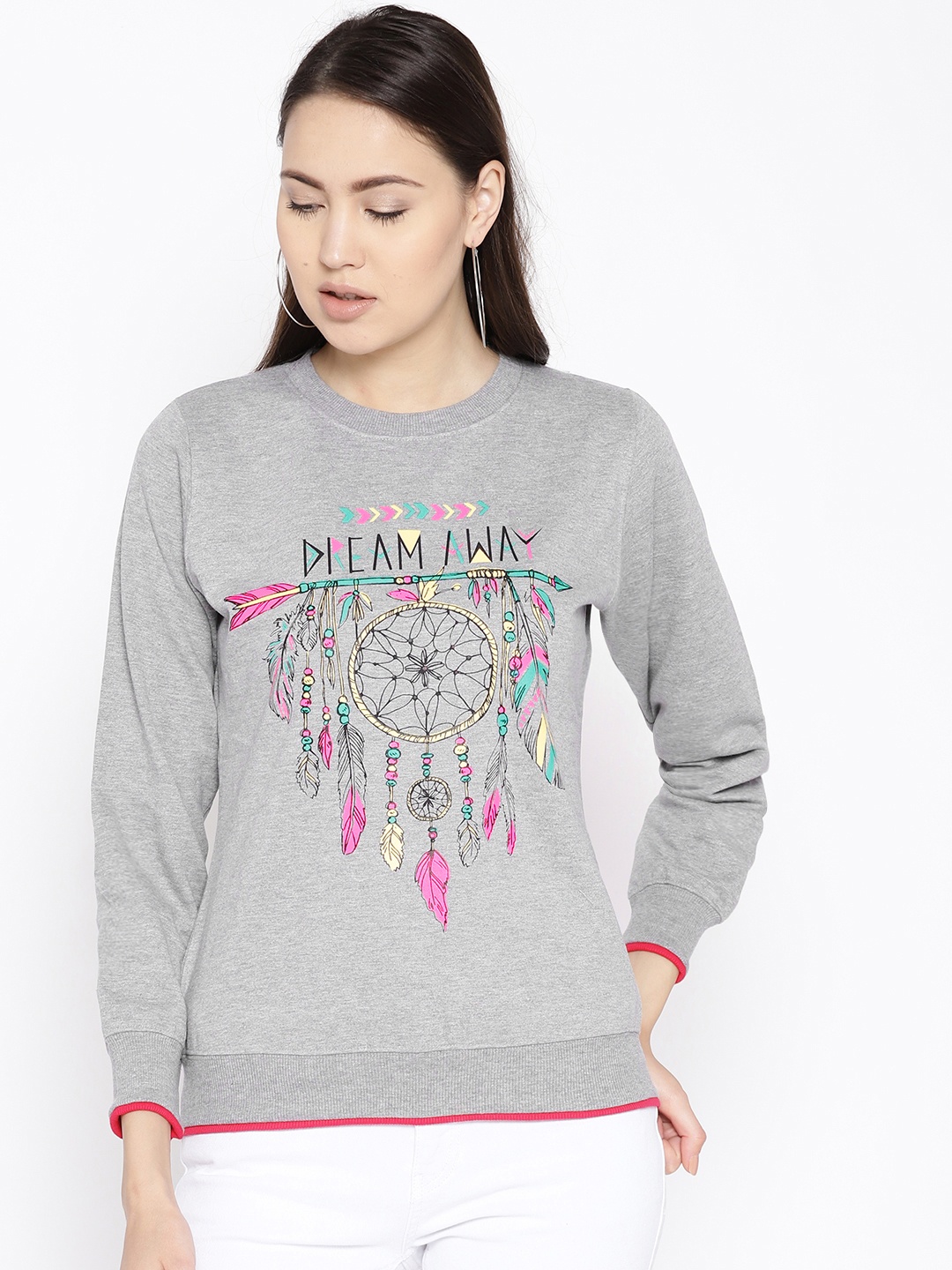 

Cayman Women Grey Melange Printed Sweatshirt