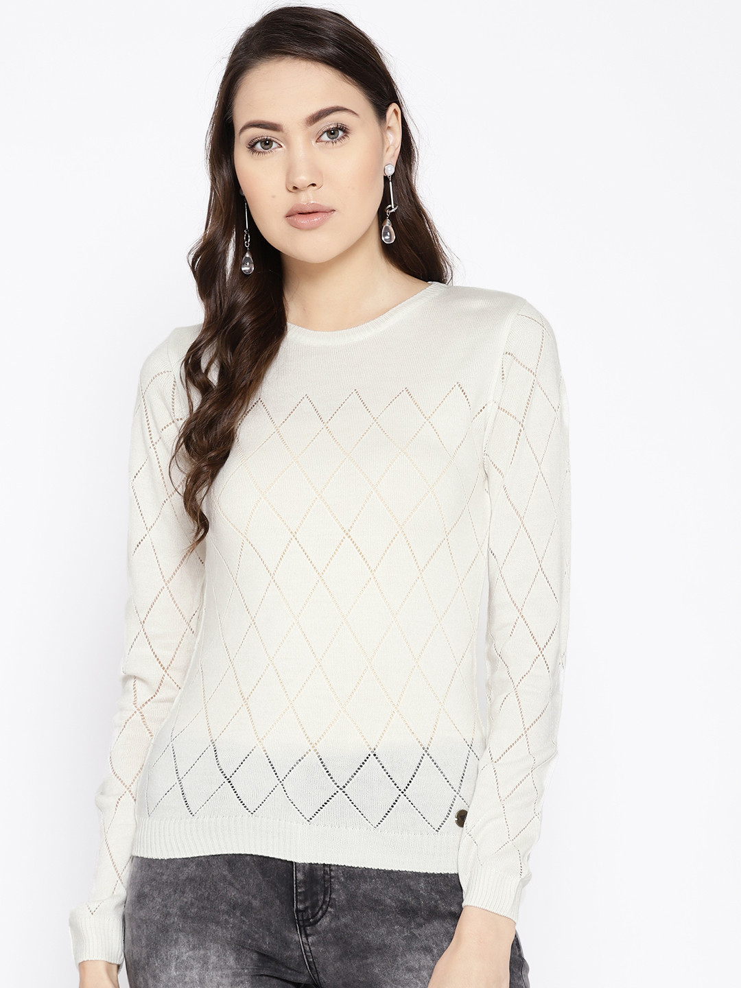 

Cayman Women Off-White Self-Design Woollen Sweater