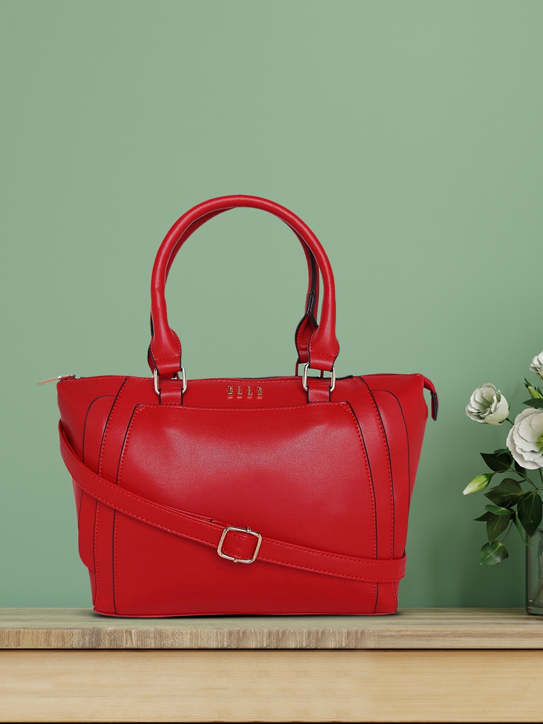 

ELLE Red Solid Handheld Bag