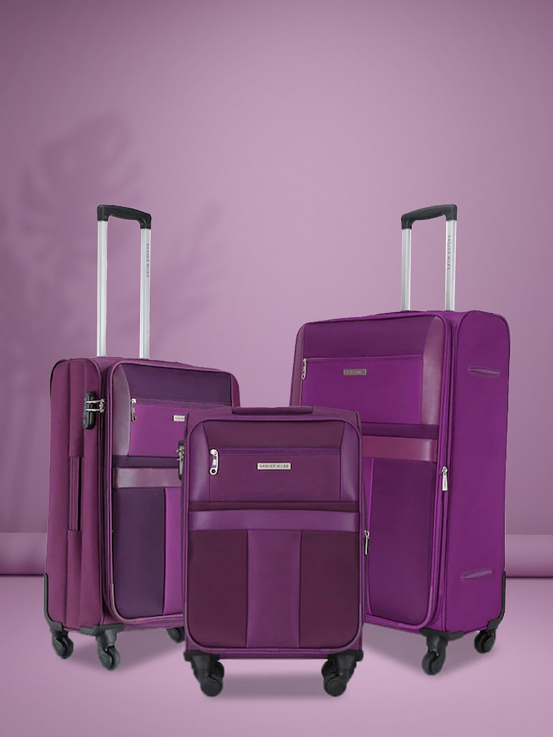 

Nasher Miles Toledo Soft-Sided Two-Toned Set of 3 Trolley bags, Purple