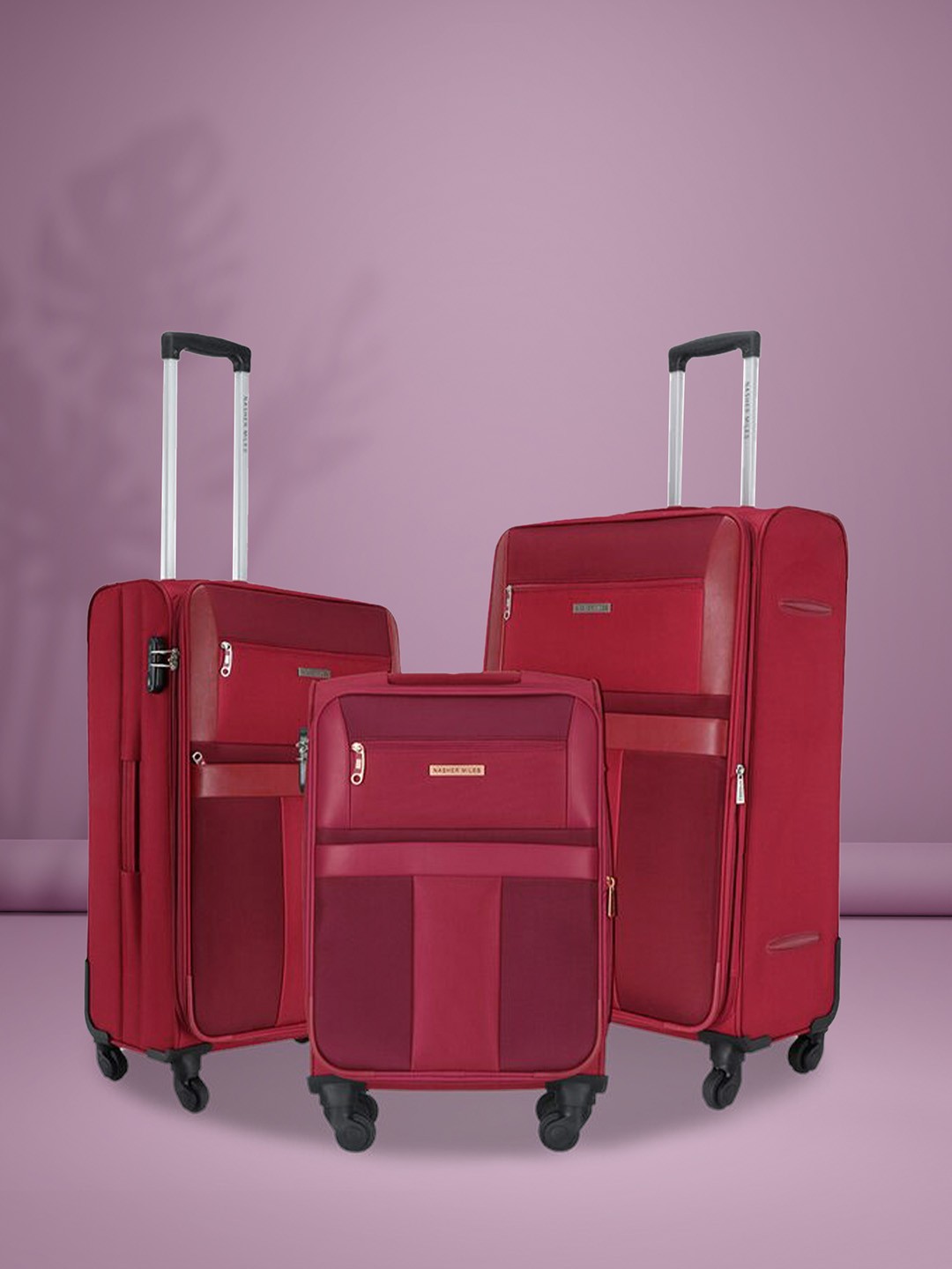 

Nasher Miles Unisex Red Two-Toned Set of 3 Toledo Expander Soft-Sided Trolley bags